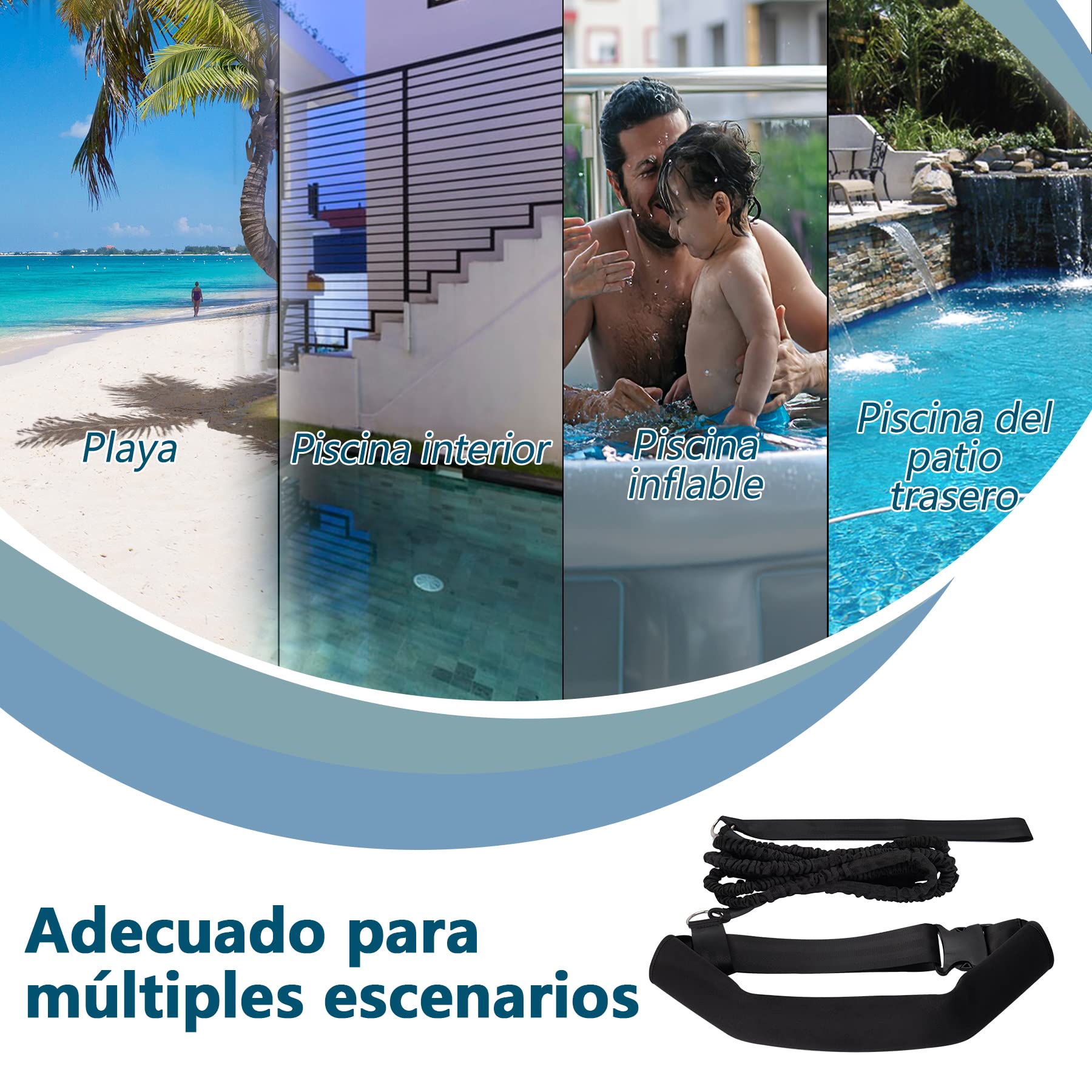 Boosteady Cinturon Natacion Cinturón de natación para Piscina 3,6 M cinturón de Resistencia de natación Ajustable Correa de cinturón de Entrenamiento de natación para niños Adultos