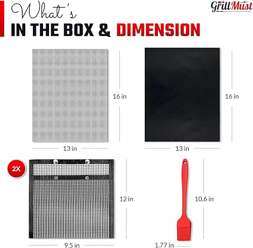 Miniatura 3 de GrillMust Juego de 2 bolsas grandes de malla para parrilla al aire libre, 12 x 9.5 pulgadas, alfombrilla antiadherente para parrilla y alfombrilla