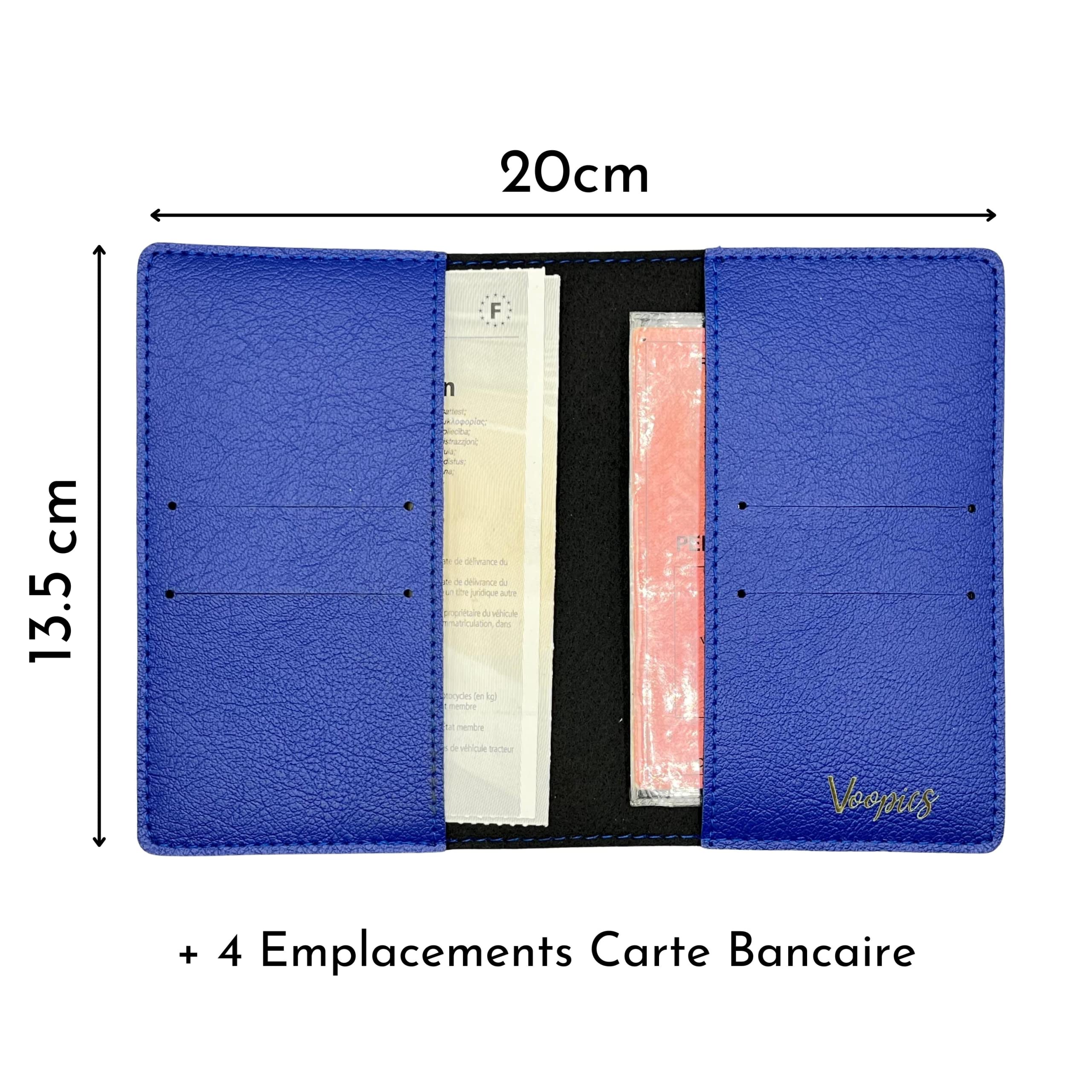 Pochette Carte Grise Personnalisée Bleu, Etui Made in France. Porte Personnalisable. Housse Range Papier Véhicule Assurance et Permis