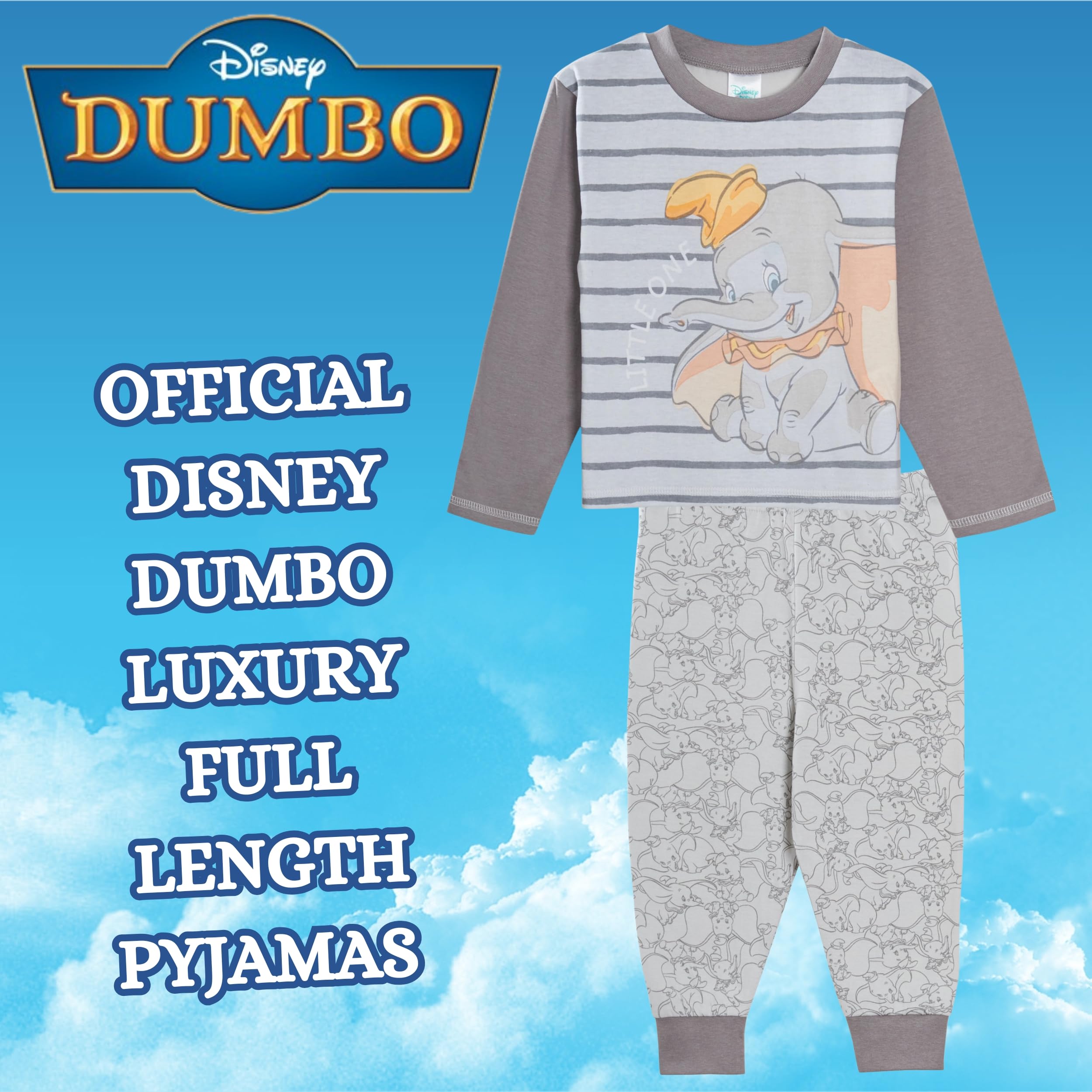Disney Dumbo Ensemble de pyjama pour bébé garçon fille Unisexe Pyjama pour tout-petit avec motif personnage, ensemble de nuit 2 pièces sans chaussons