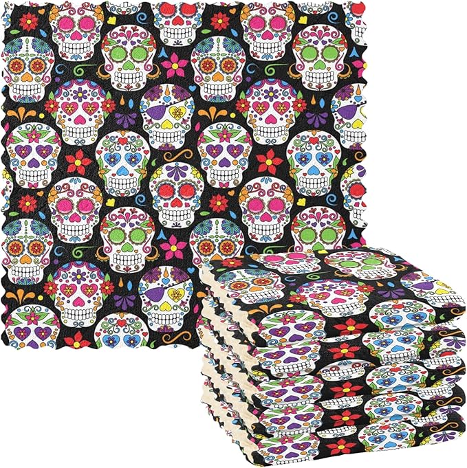 ALAZA Dish Towels Kitchen Cleaning Cloths Sugar Skull Dish Cloths Super Absorbent Kitchen Towels Lint Free Bar Tea Soft Towel Kitchen Accessories Set of 6,11