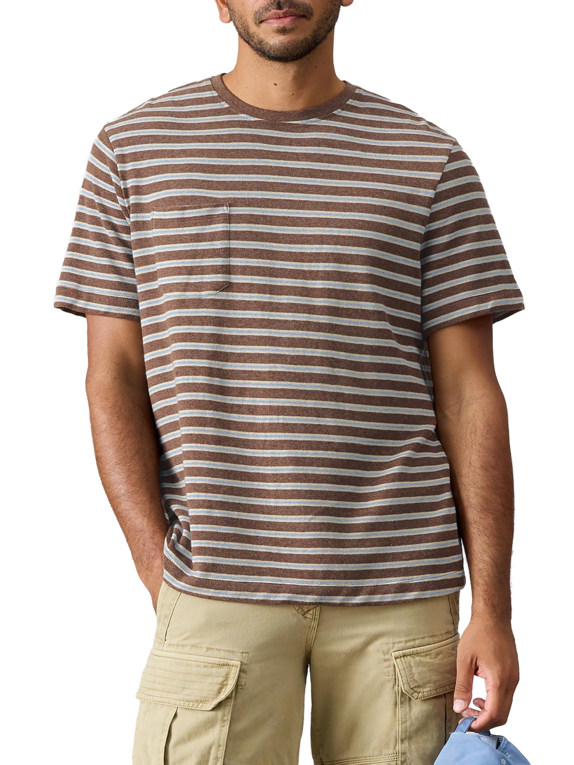 T-shirt rayé à imprimé intégral marron Horsham pour homme look décontracté