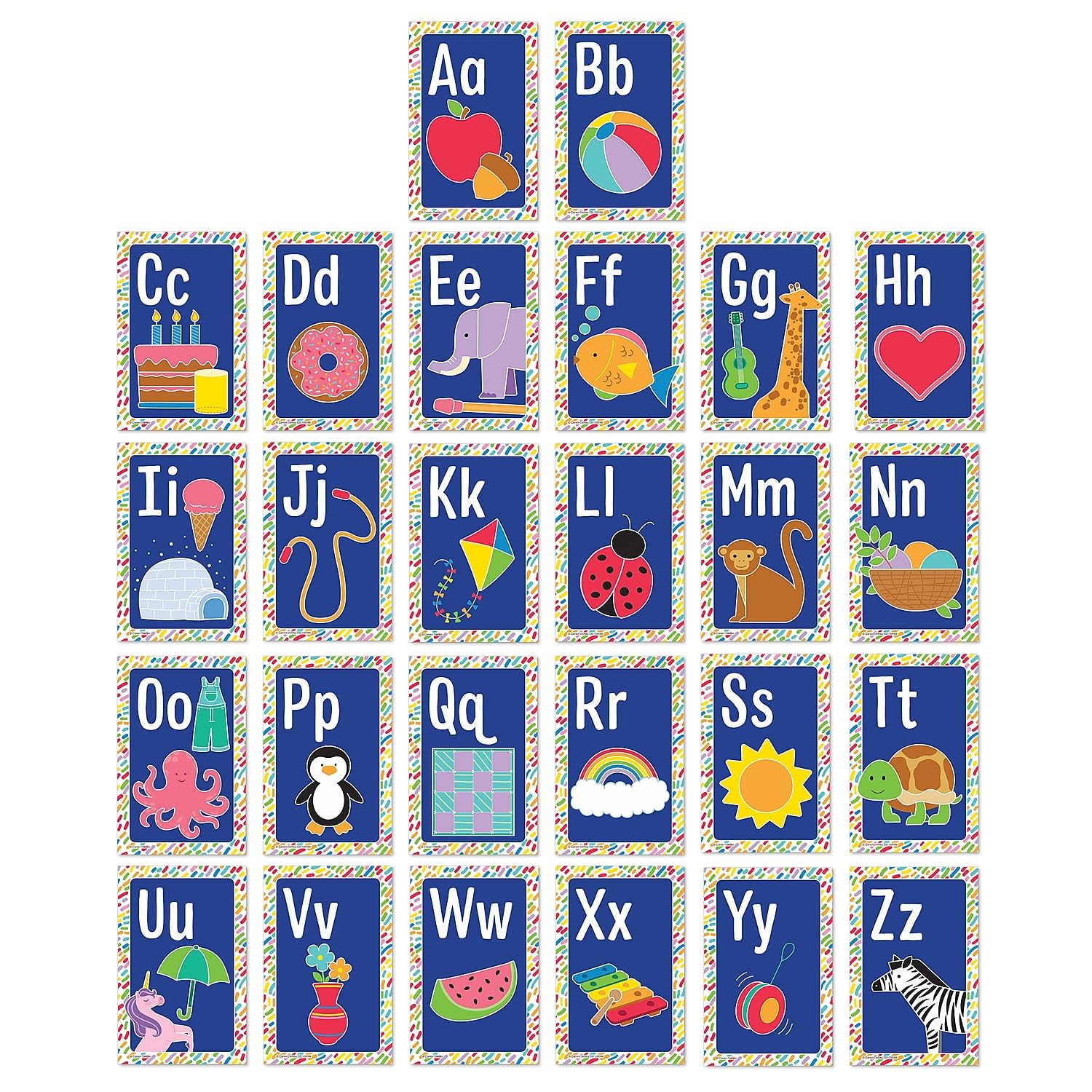 Carson Dellosa Education 26 pc Set of ABC Bulletin Board Decorations aids Early Learning with Bright Alphabet visuals and Sight Word Images That Help Toddlers Build Strong foundational Sound Skills.