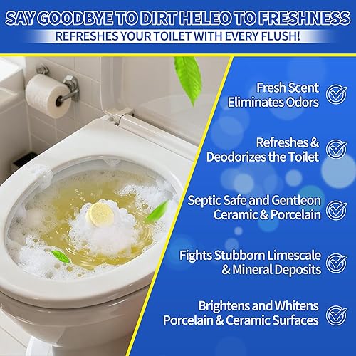 Miniatura 2 de Maebho Tabletas limpiadoras de inodoro, paquete de 24 unidades, potente eliminación de manchas, seguro para sépticos, aroma a limón, sin productos