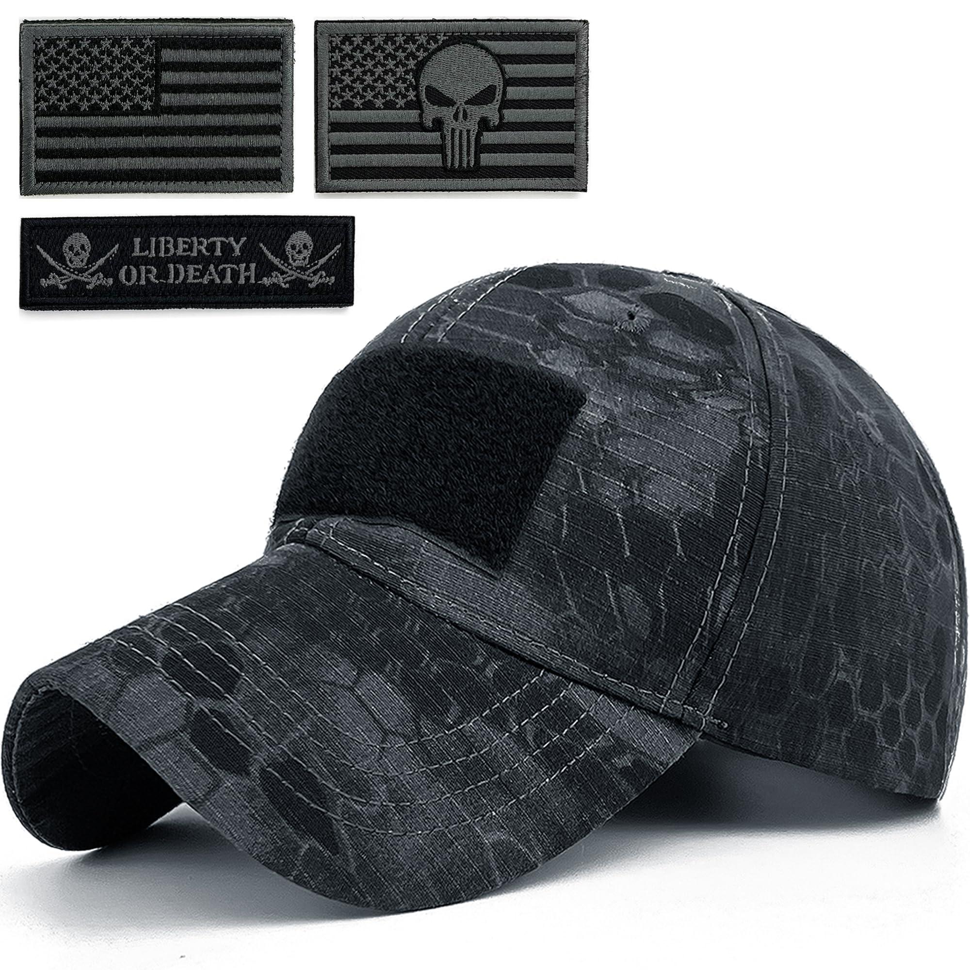 Masktide Tactical Military Mens Camo Baseball Hat with American Flag Skull Patch Patriotic Operator Camouflage Cap for Women, Python-bg, One Size