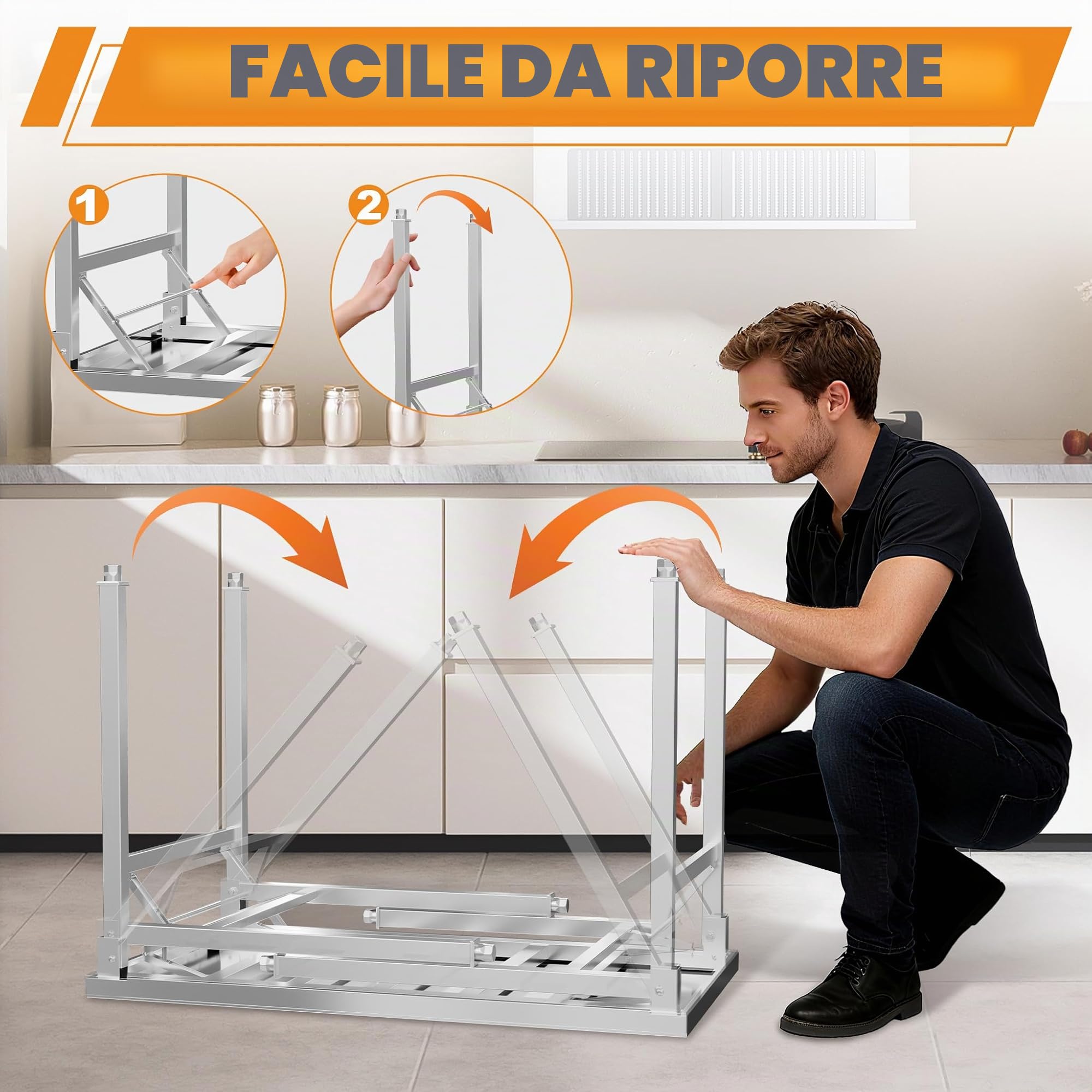 LZQ Tavolo da lavoro in acciaio inox, 60 x 100 x 85 cm, tavolo pieghevole con telaio stabile per cucina, bar, ristorante