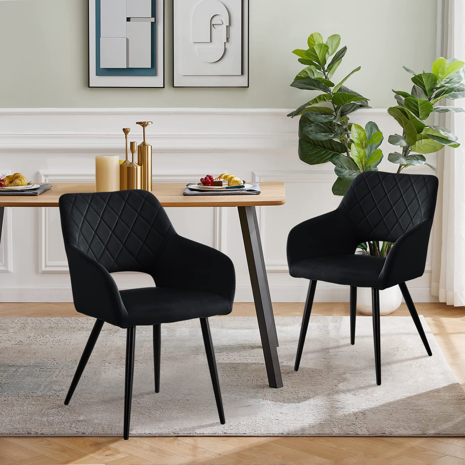 Set 2 Sedie Da Pranzo Con Braccioli - Velluto Extra Fine | Design Elegante A Nodo - Nero