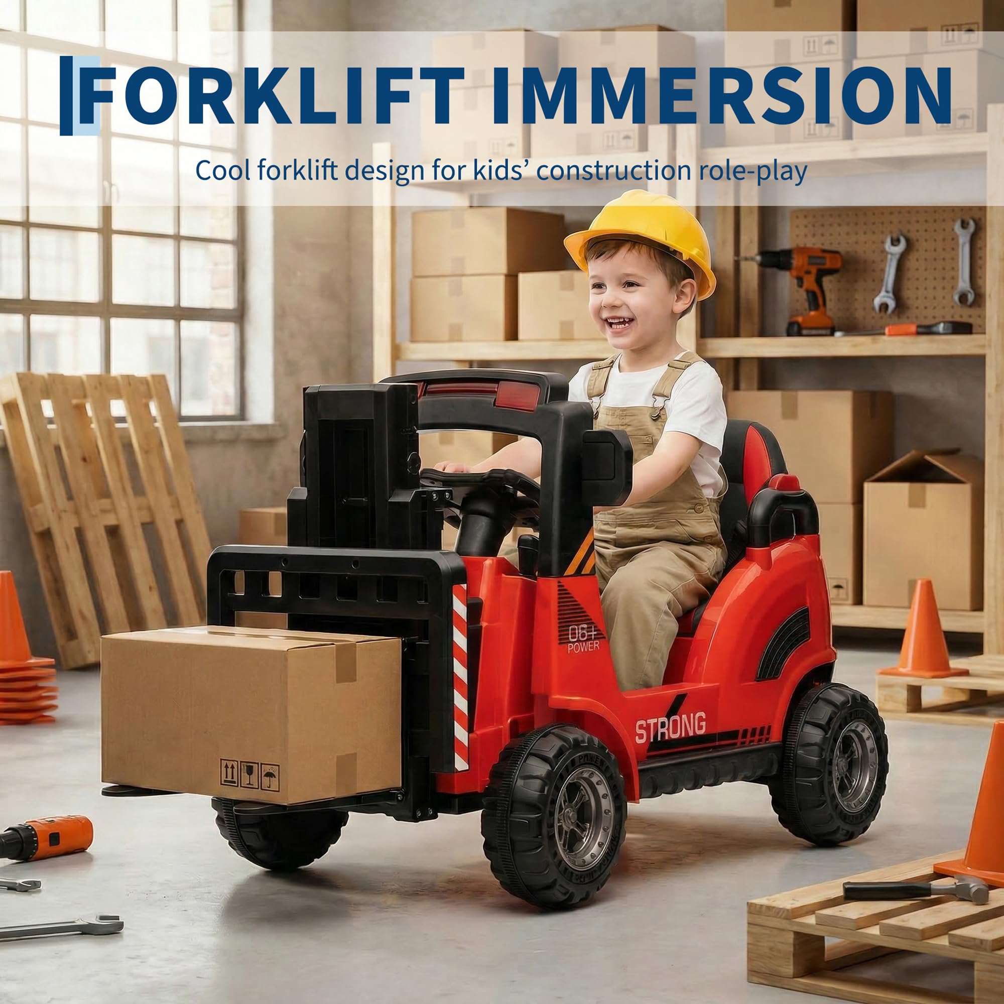 12V Tracteur Électrique Enfant avec Fourche de Levage et Plateau Détachable