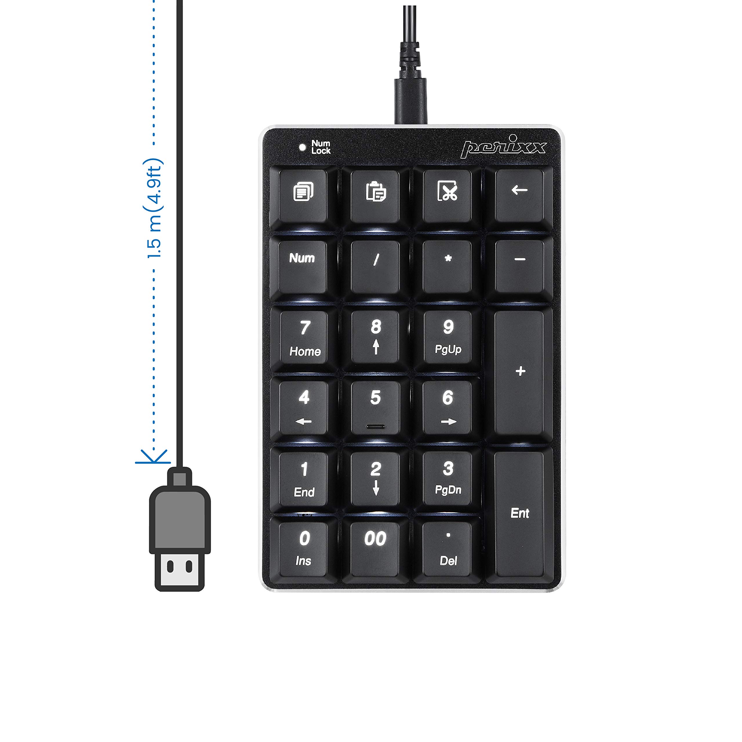 Perixx PERIPAD-303 Teclado numérico mecánico retroiluminado USB con Cable, tamaño Completo, 22 Teclas