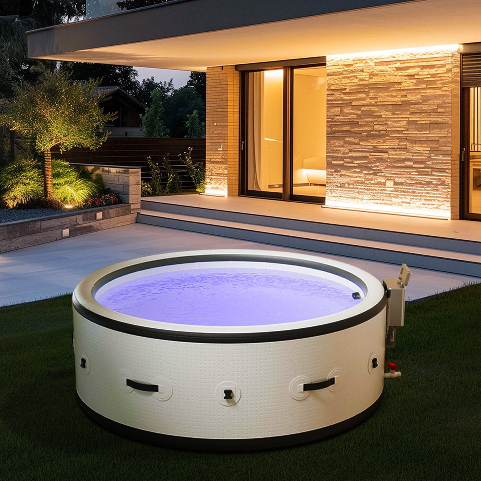 B&Y Whirlpool mit 3-stufiger Wellenfunktion und 6 Ambientebeleuchtung | Isolierte Abdeckung，Automatische Inflation & Deflation，Heizfunktion，Robuste Materialien