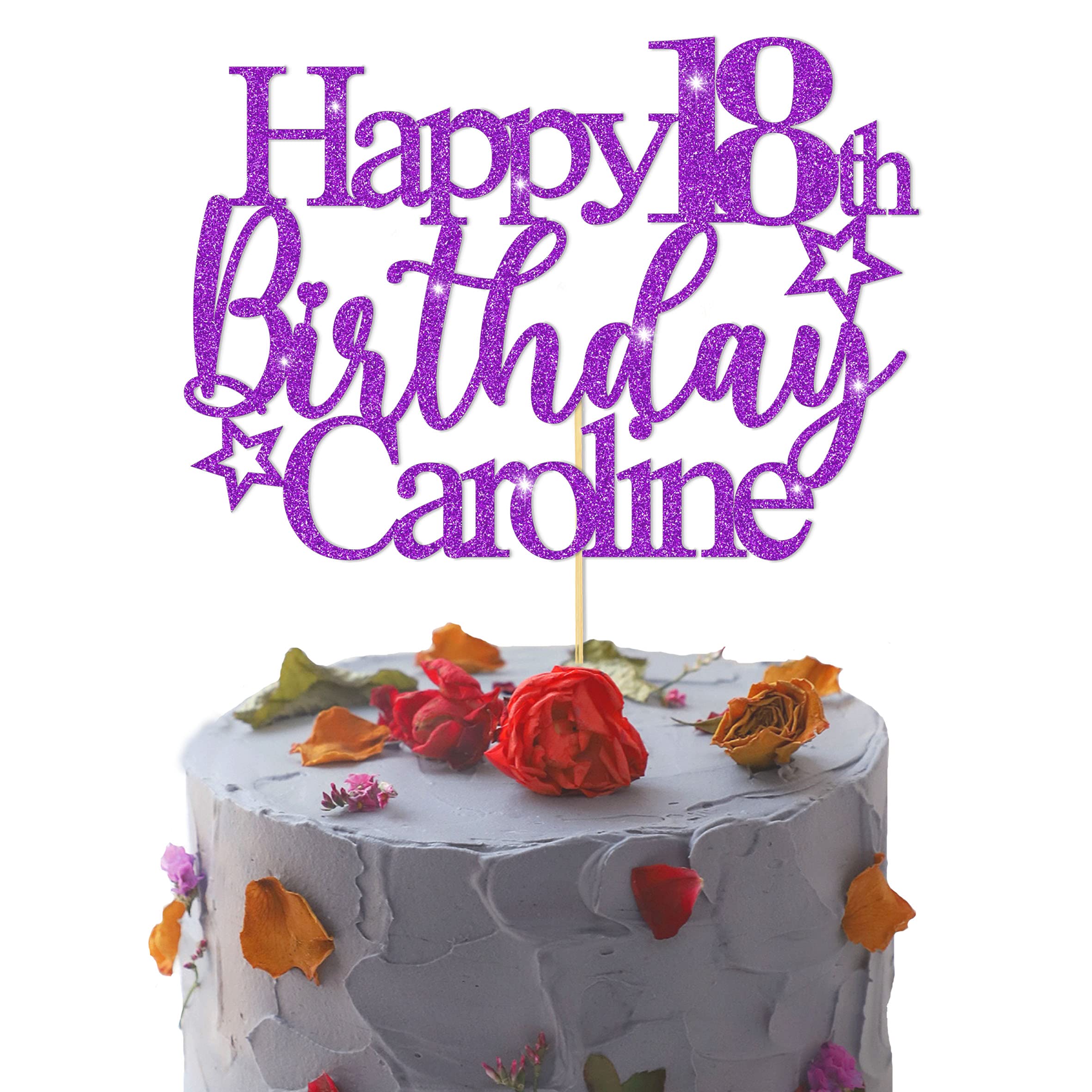 GuteGifts Personalised Happy Birthday Cake Topper | Custom Party Decoration with Any Name Age | Multicolour Glitter Cake Topper 13th 16th 18th 21st 30th 50th 60th 80th Handmade in UK (Purple)