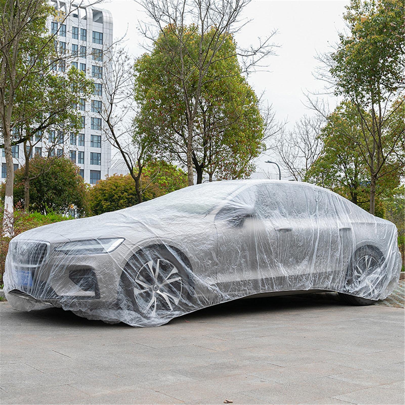 Clear Car Cover with Elastic Band PE Disposables Full Car Shield - Transparent Car Protective Covers Water Dust — view 2