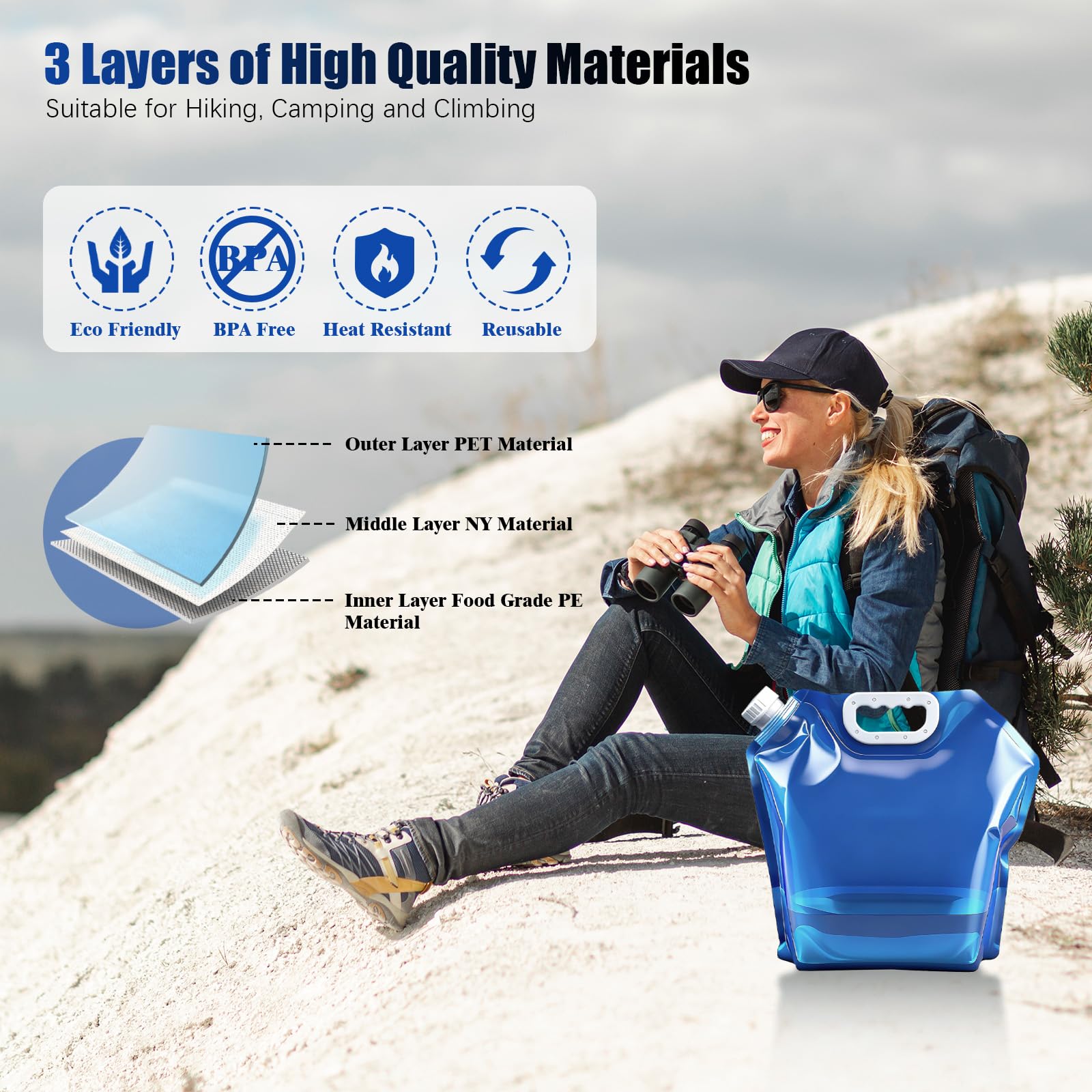 4 Pezzi Tanica Acqua Pieghevole 10L, Tanica Pieghevole, Senza BPA, Taniche per Acqua Portatili, Contenitori Pieghevoli per Acqua, Riutilizzabile, per Campeggio, Emergenza, Picnic, Blu