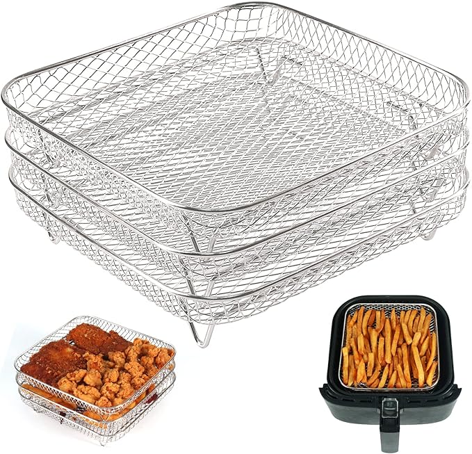 BYKITCHEN Air Fryer Racks, Square Three Layers Stacking 304 Stainless