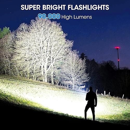 Miniatura 2 de Linternas LED recargables de alto lúmenes, paquete de 4 linternas súper brillantes de 90,000 lúmenes, luz de flash potente ajustable con 5 modos,