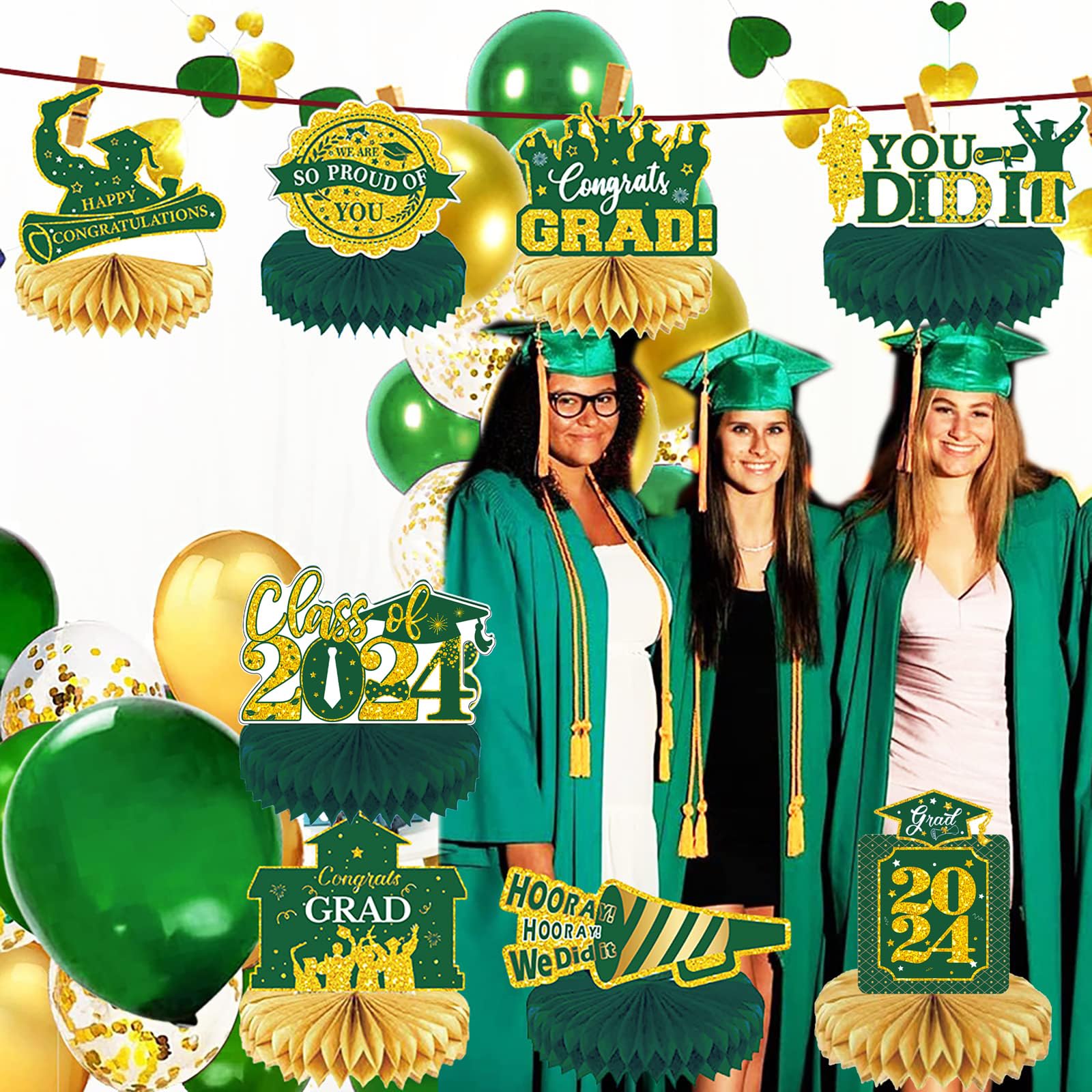 Green Gold Graduation Party Decorations 2024 - 24Pcs Table Centerpiece Sticks For Grad Party