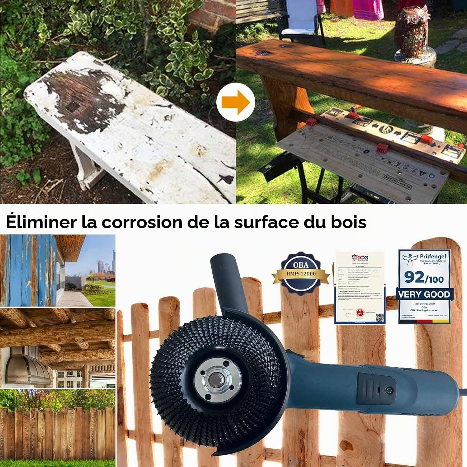 OBA Disque Bois Meuleuse 125mm, 3 Pièces Disques de Meulage pour Façonner, Meuler et Sculpture, Roues pour Meuleuse d'angle