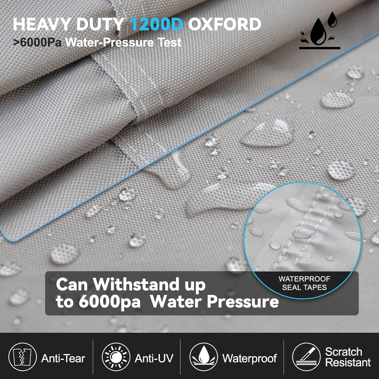 Wake Tower Boat Cover,1200D Marine Heavy Duty Waterproof Boat Cover,Fits V-Hull Bow Runabout Ski Boats, 25-27ft, Gray