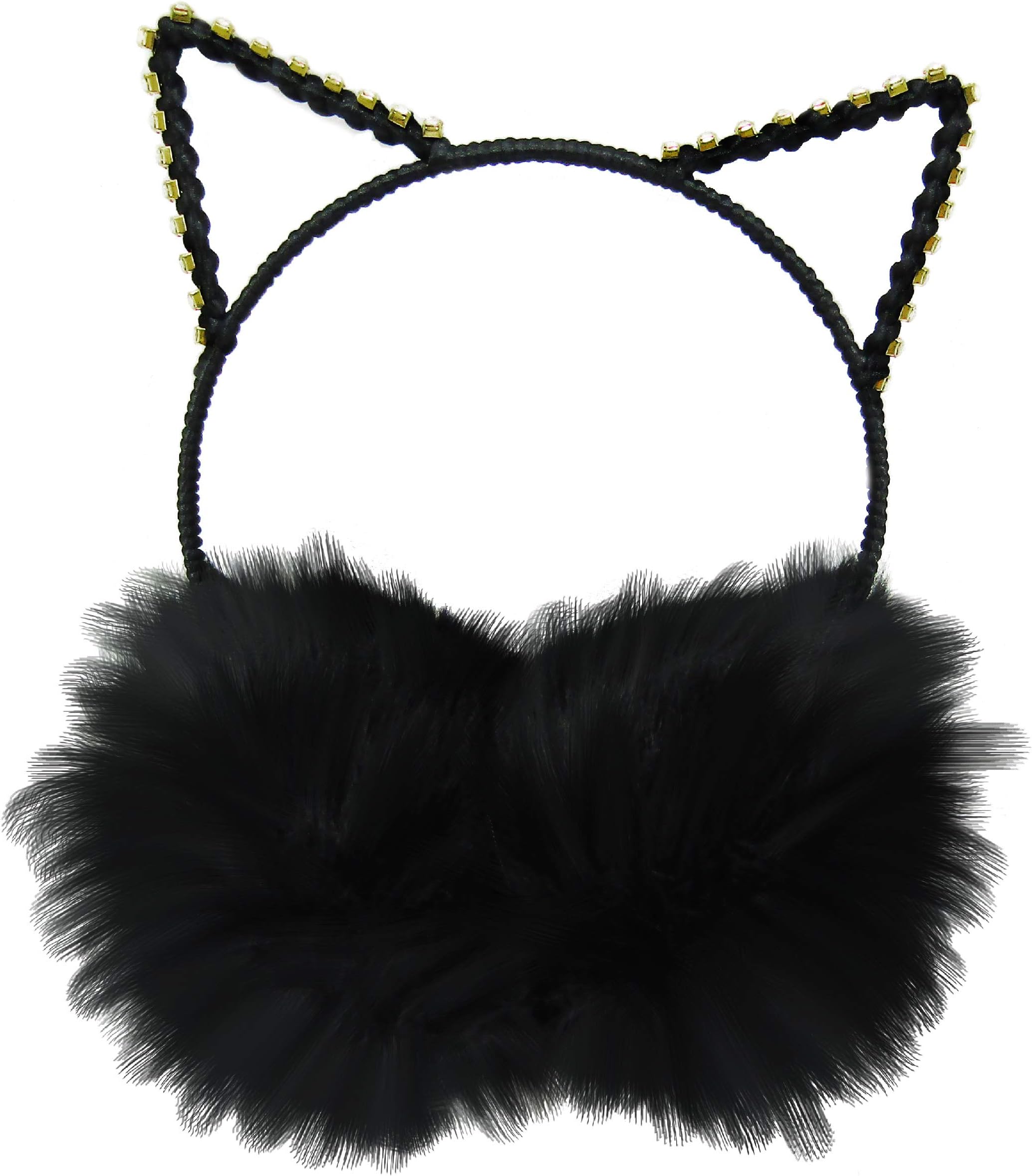 Winter Cat Ears Headband Black Cat Earmuffs Warm Fuzzy Cold Weather Accessory for Women and Girls