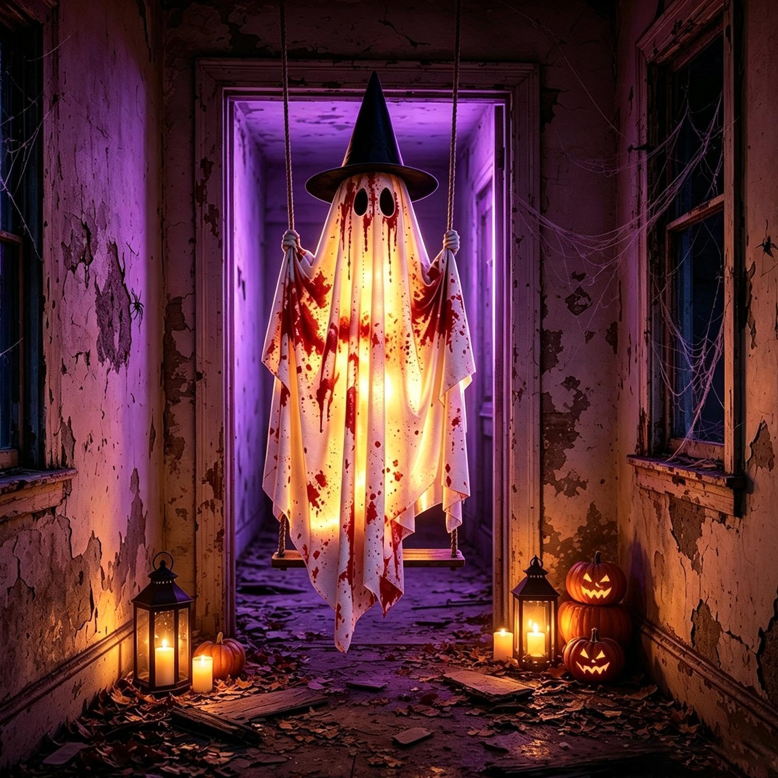 Decorazioni Halloween Fantasma Da Esterno Ornamento Luminoso Per Giardino | Ornamento Fantasma Dondolante Appendibile per Giardino Portico Cortile Patio Ramo d'Albero Grondaia Festa Casa Appartame