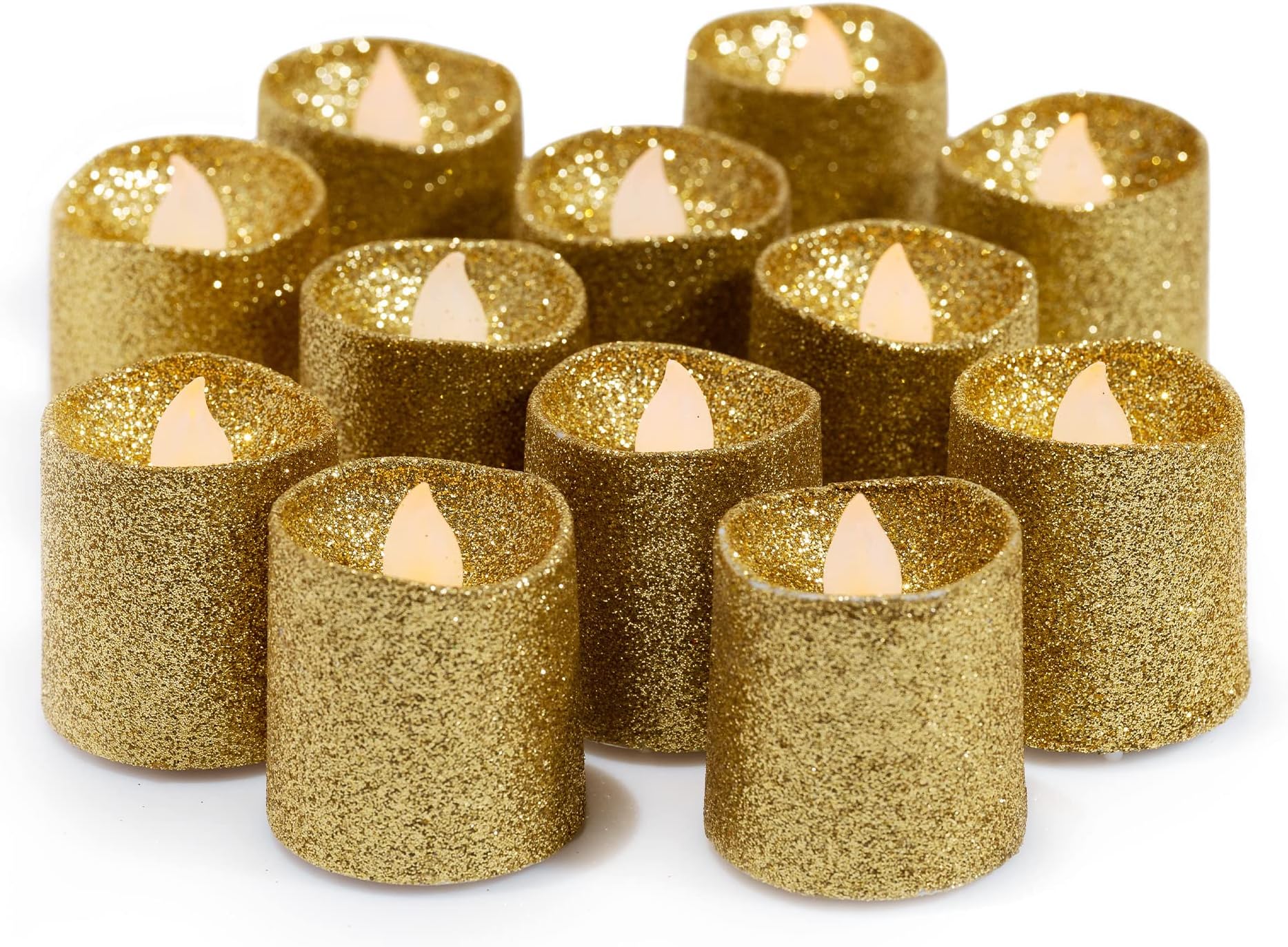 West IvorySet of 12 - WYZworks Gold Glitter Tea Light Flameless LED Faux Wax Candle