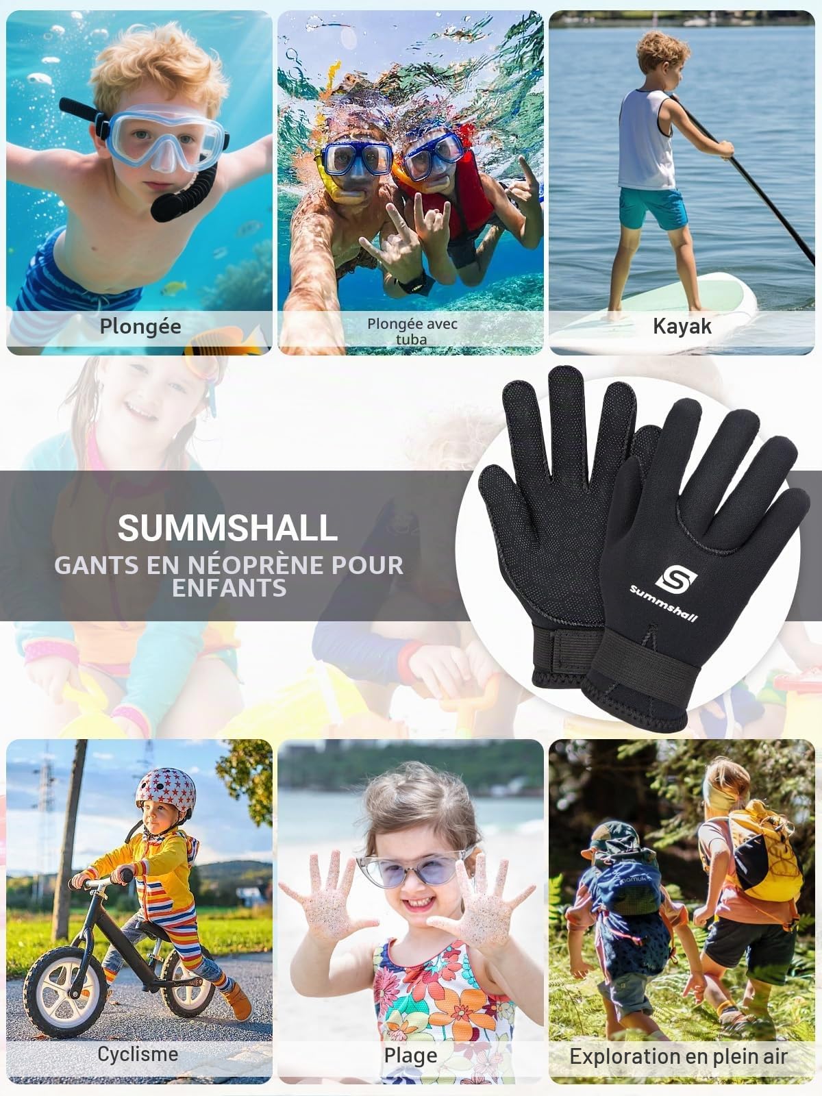 Gants en néoprène pour enfants, 3 mm, thermiques, antidérapants, protection UV50+, pour la plongée, le kayak, la plongée en apnée, les sports nautiques