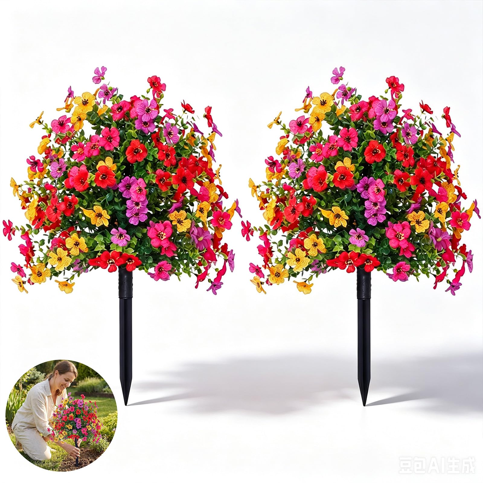 Nesirooh 2Pcs Artificial Violet Flowers Outdoor with Ground Spike