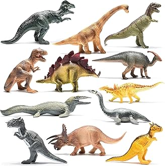 Prextex 25cm Mini Dinosaur Figures Set - 12-Pack of Fun Educational Dinosaur Toys - Ideal Stocking Filler for Kids! Perfect Party Supplies, Cake Toppers, and Dino Party Bag Fillers