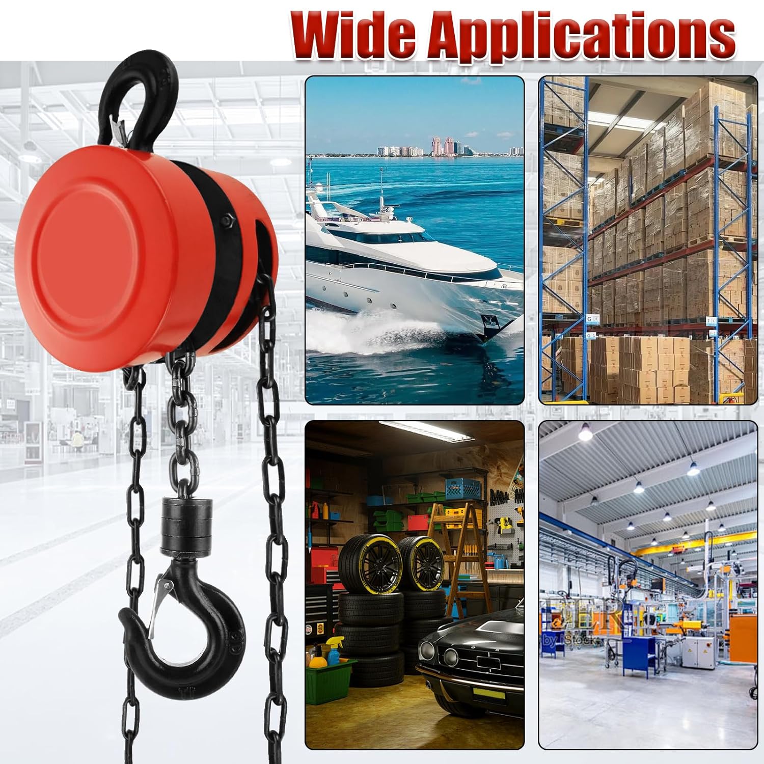 Chain Hoist 1 Ton 2200 lb Capacity 10 ft Manual Chain Hoist with G80 Load Chain, Chain Fall Hoist for Warehouse Building Automotive Machinery, Red