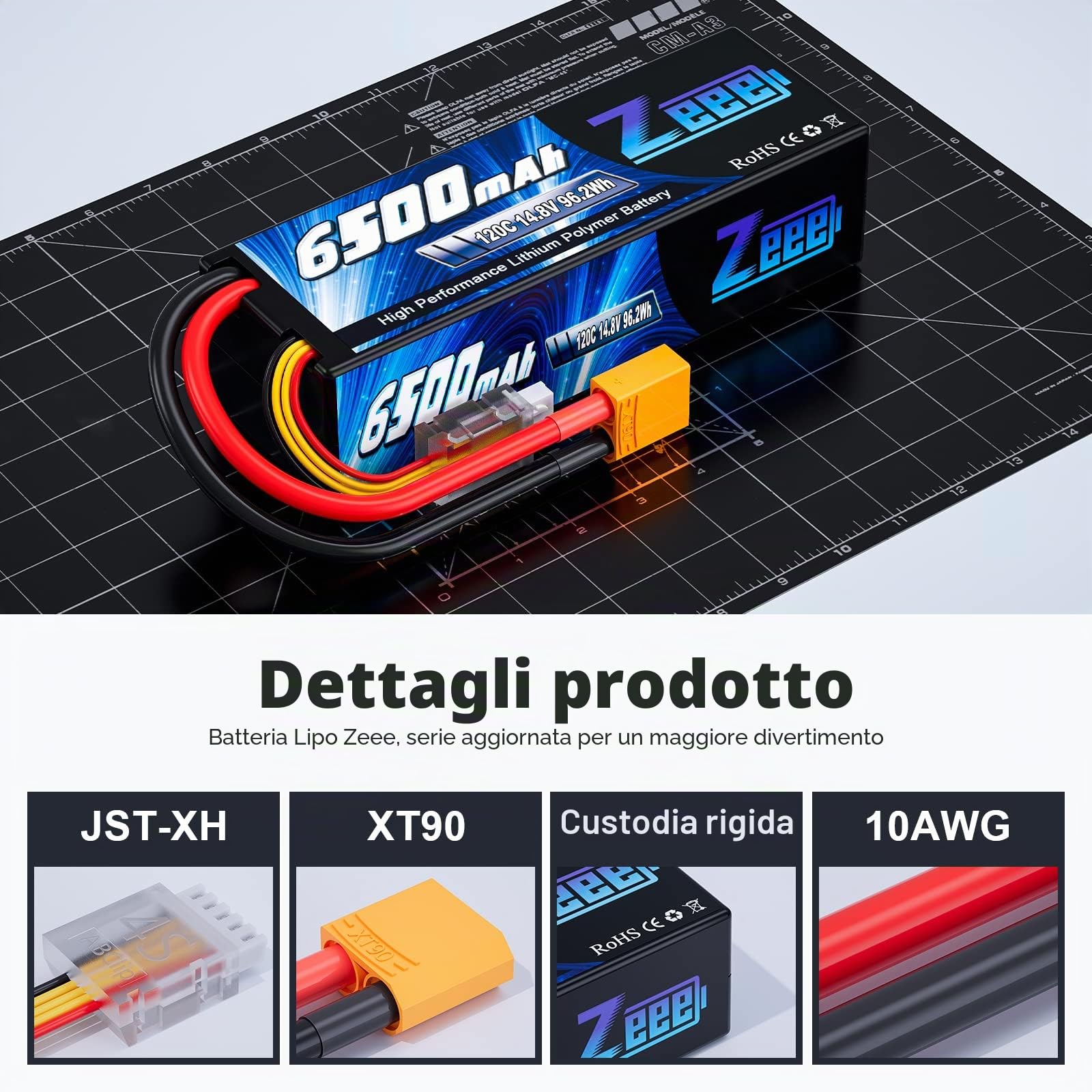Zeee 4S Lipo 6500mAh 14,8V 120C Batteria RC con Spina XT90 (2 Pezzi) | Batteria RC per RC Car Truck Tank Buggy Truggy RC Racing Models