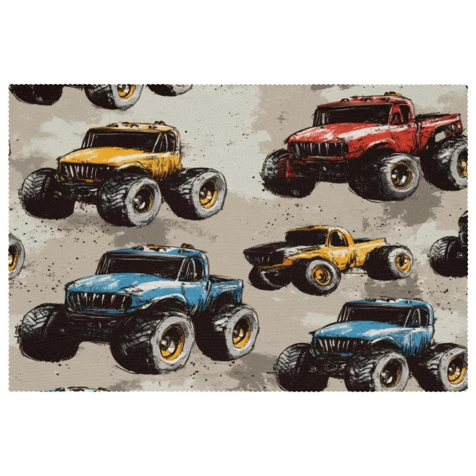 Set de table anti-tache Grunge Monster Cars facile à nettoyer de cuisine x4