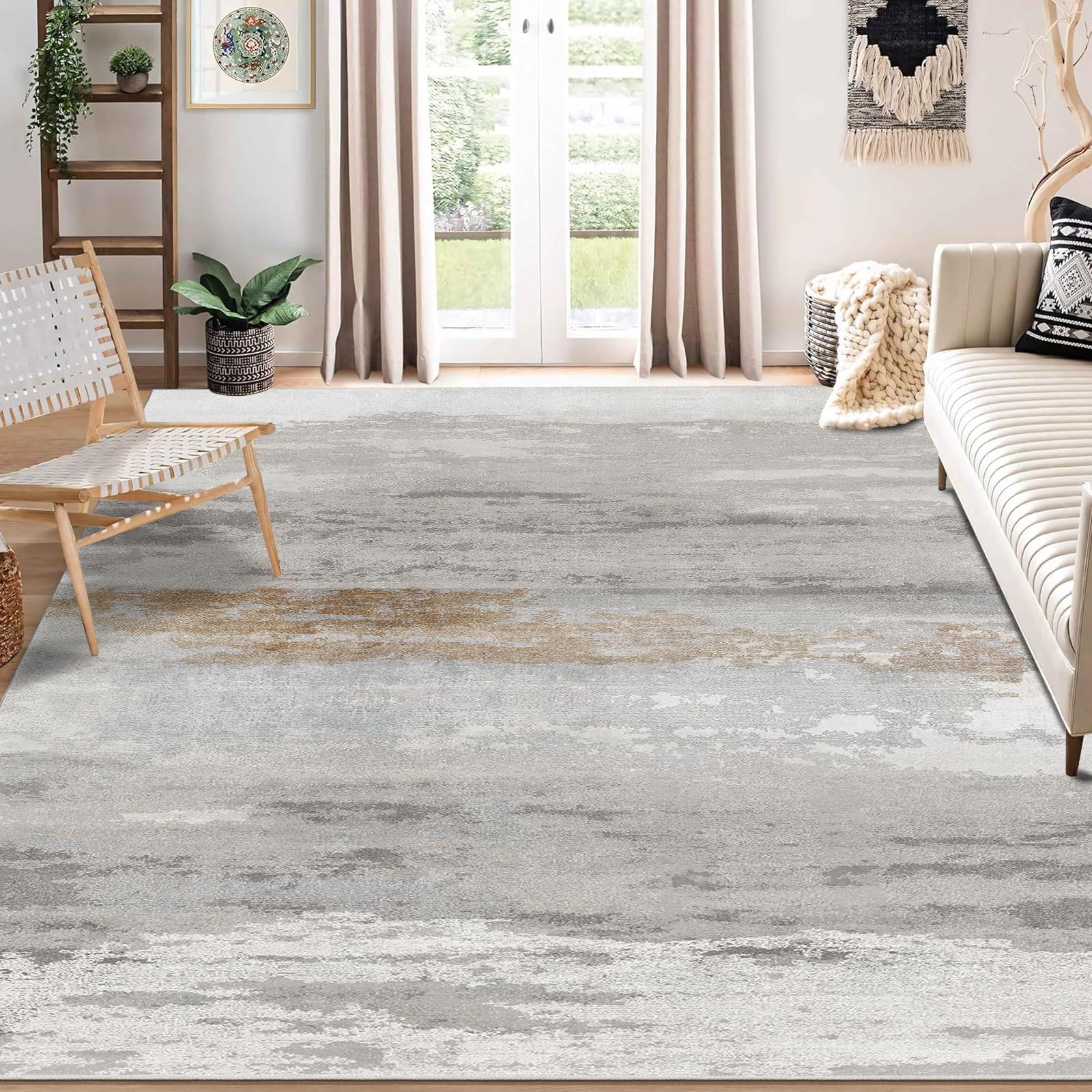 Enkor Area Rugs 8x10 Washable Non Slip Abstract Soft Rugs for Living Room Bedroom, Modern Mat for Kitchen Entryway Brown & Grey