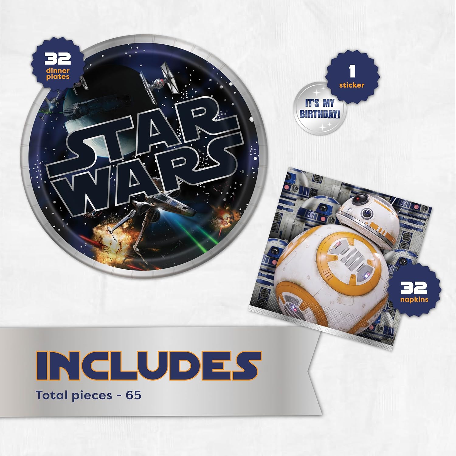 Star Wars Birthday Decorations for Party | Star Wars Plates and Napkins for 32 Guests | Officially Licensed