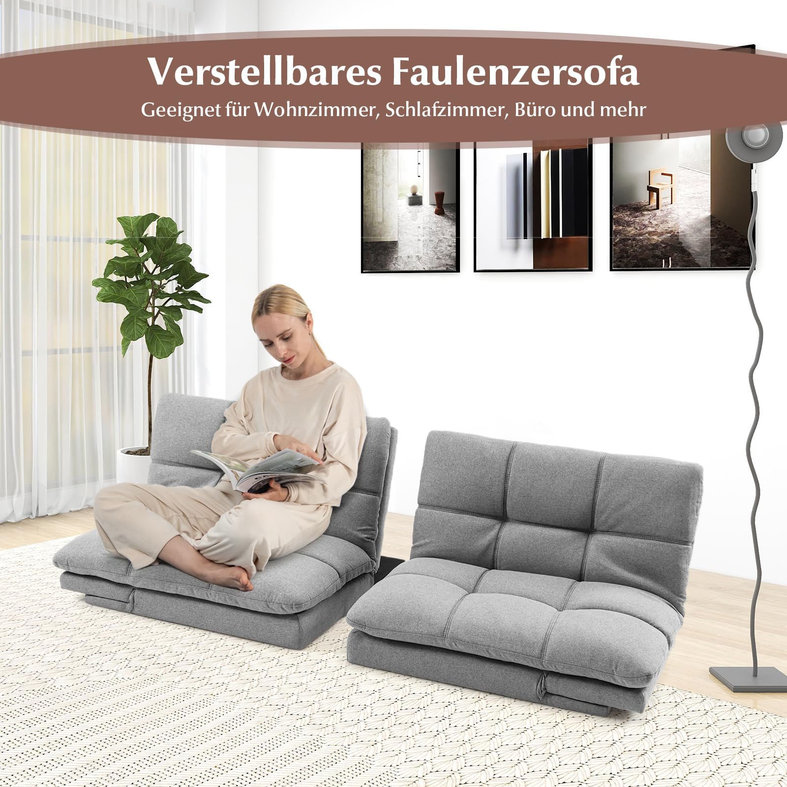 GOPLUS Kanapa z funkcją spania, sofa rozkładana z funkcją spania, 2-osobowa sofa z regulowanymi podłokietnikami, oparcie odchylane 105°/145°/180°, powierzchnia leżenia 182 x 106,5 cm, łóżko-sofa do