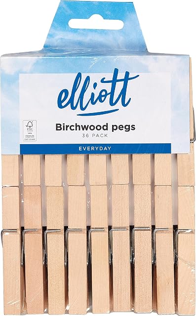 Hardwood Clothes Pegs, 36 Count (Pack of 1)