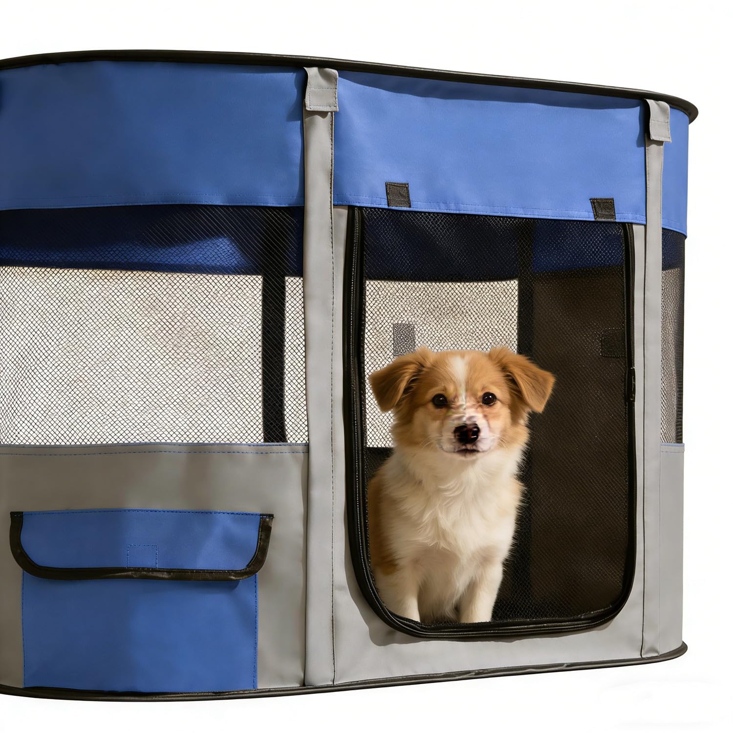 Niche Portable pour Animaux domestiques,90 x 70 x 60 cm, Pliable, Rectangulaire, Niche pour Chat,Niche fermée (Bleu Marine)