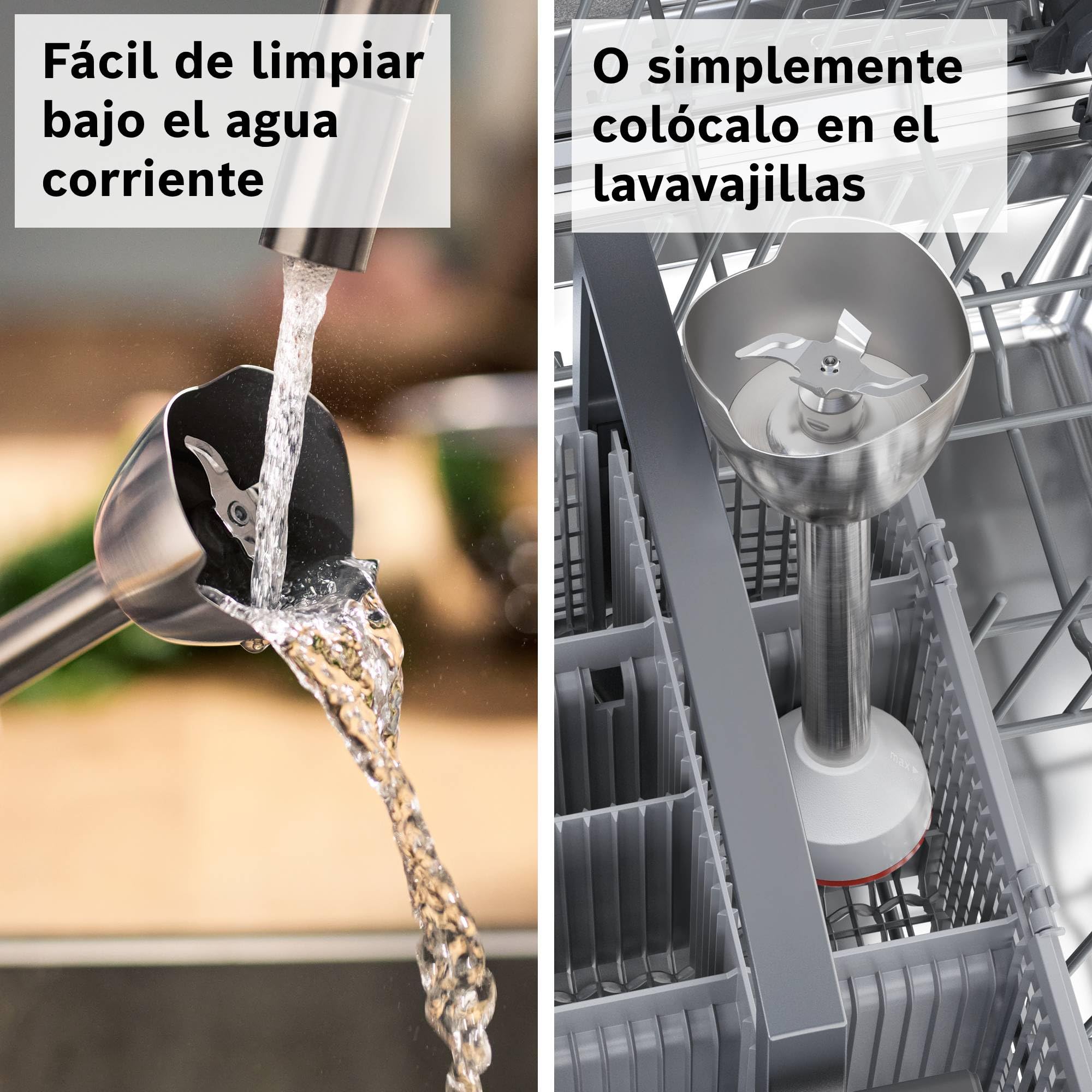 Bosch - Batidora de mano ErgoMaster Serie 4, 600 W, Control de velocidad con una mano, Cuchillas QuattroBlade, Vaso medidor incluido, Blanco, MSM4W220