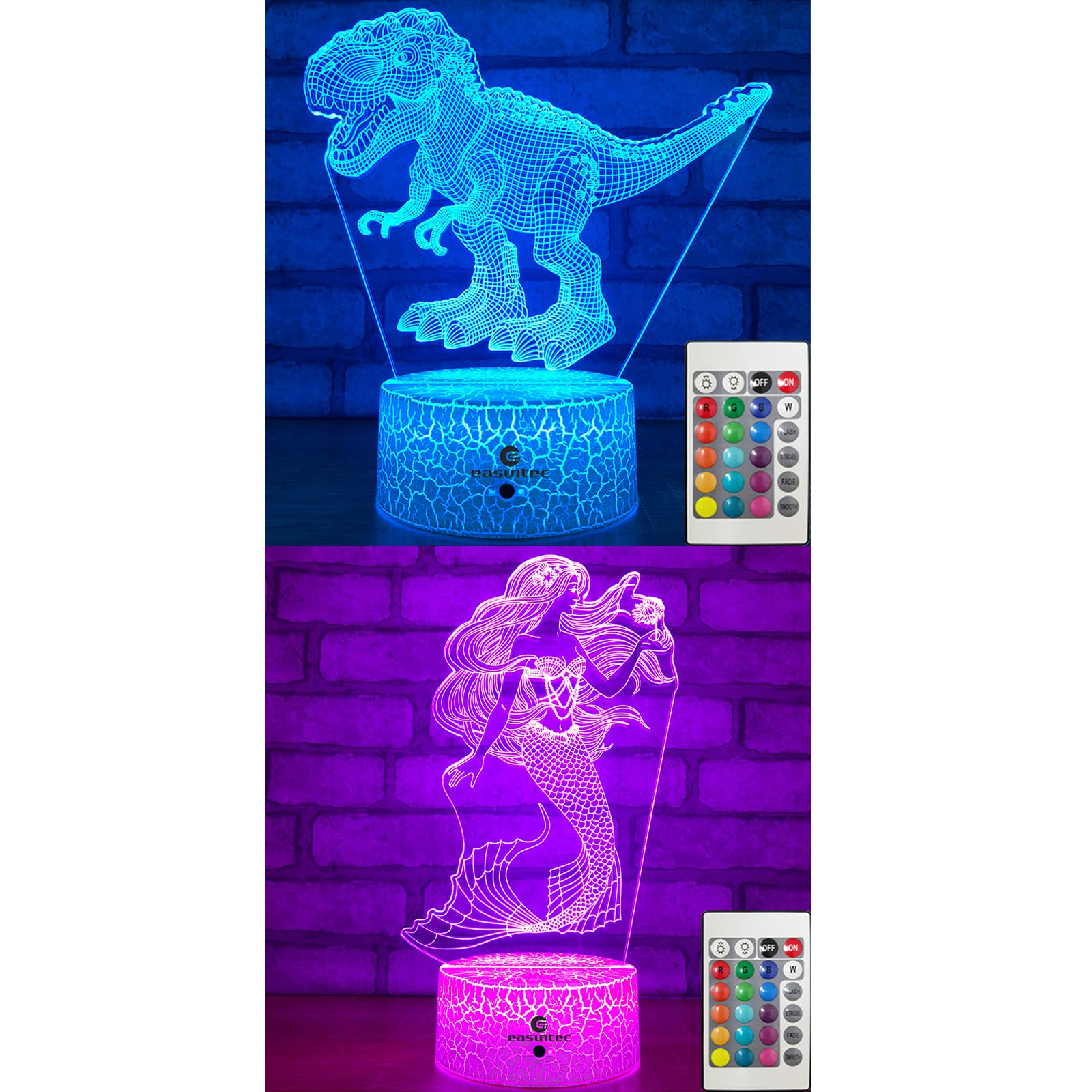 easuntec T-rex Dinosaur + Mermaid 3D Night Light (2 in 1 Bundle)…