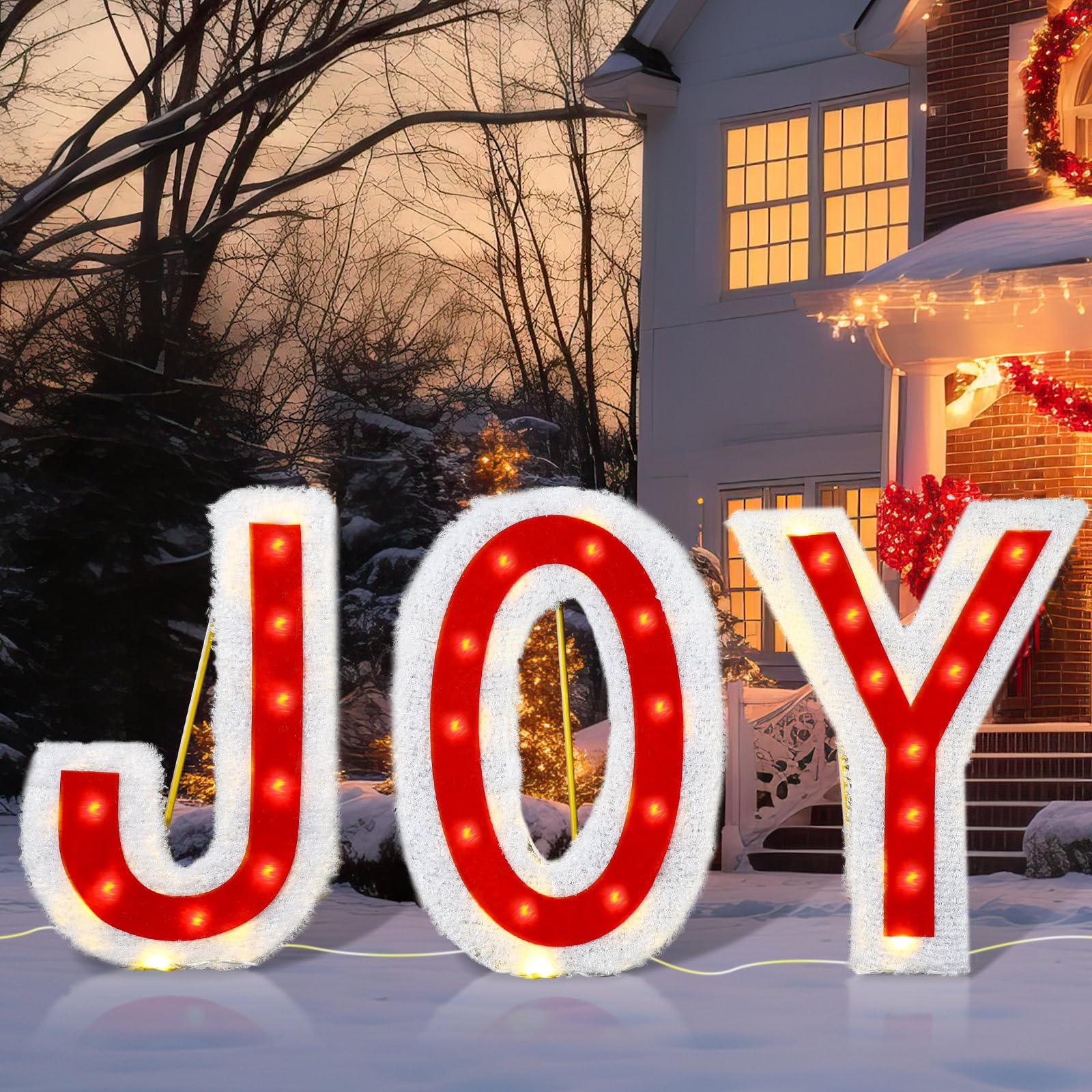3 Pcs Joy Christmas Outdoor Decoration 60 Lighted Joy Yard Sign with Stakes 18.5 in Joy Holiday Display Set for Xmas Home Indoor Lawn Decor