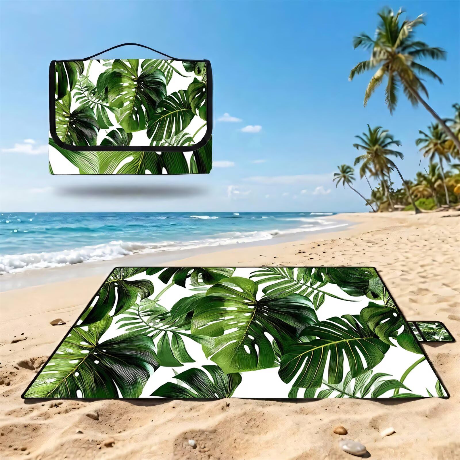 Grande Coperta de Picnic 200x300 cm, Piante estive e tropicali Manta Picnic Impermeable Anti-Sabbia Manta de Playa Pieghevole, Outdoor Picnic Blanket per Spiaggia, Camping, Giardino, Trekking - FZ-34