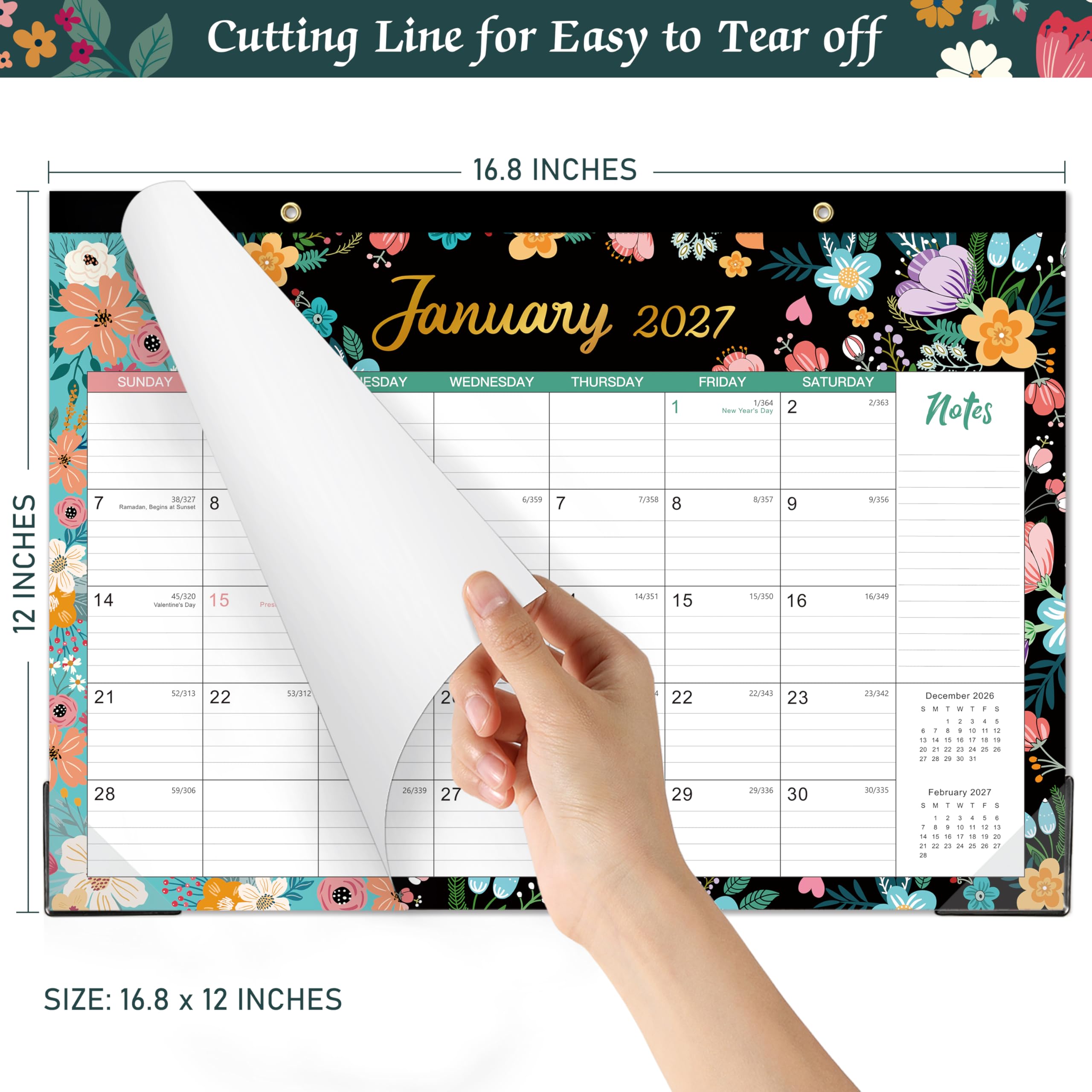 Desk Calendar 2024-2024 Desk Calendar, 12 Mensual Desk/Calendario de pared, Ene. 2024 - Dic 2024, 16.8" x 12", Calendario de escritorio con papel grueso + protectores de esquina + bloques grandes