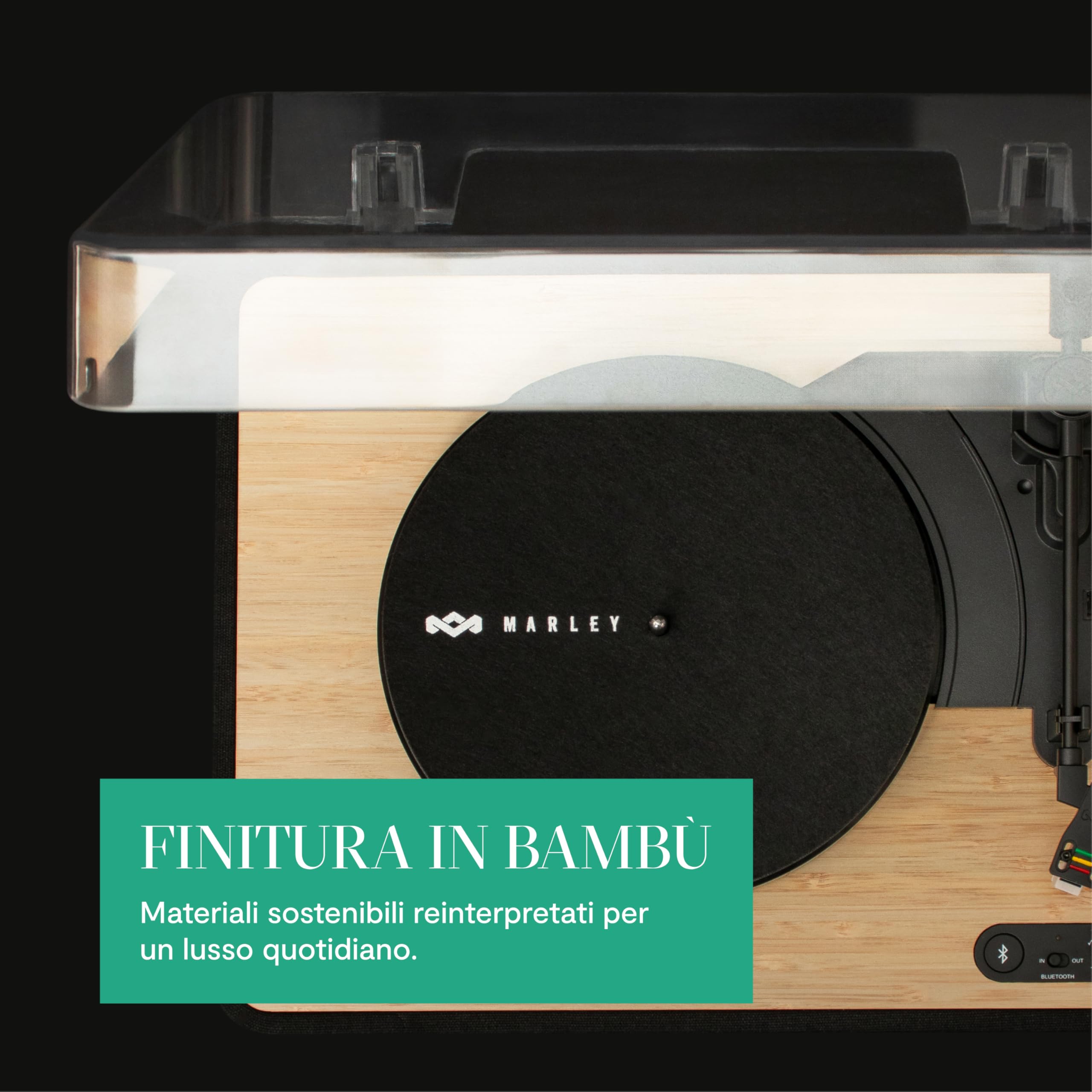 House of Marley Revolution Giradischi Bluetooth con Casse – Giradischi Vinili Sostenibile con Altoparlanti Cablati, Facile da Configurare, Design Moderno con Coperchio