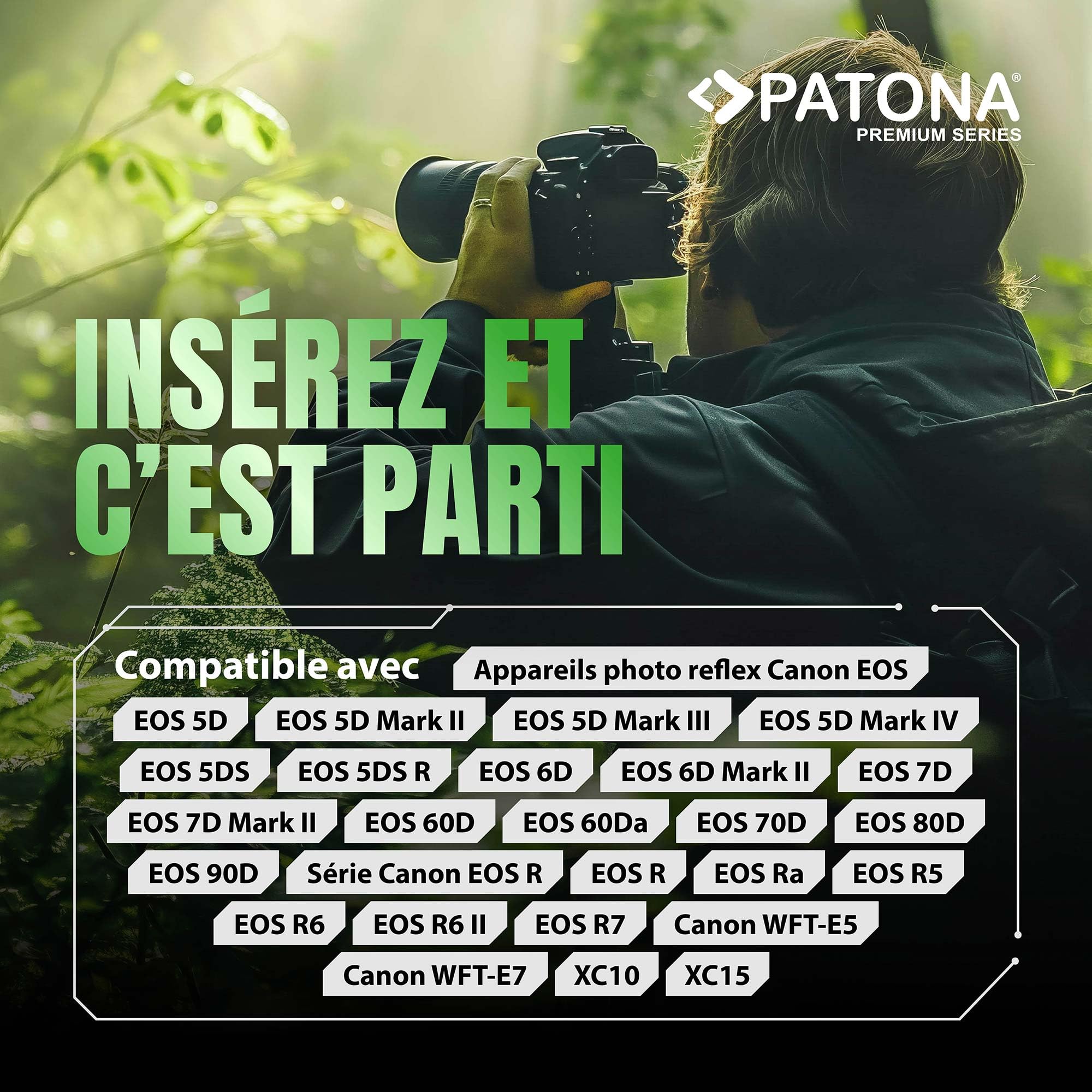 PATONA 2X Premium Batterie pour Canon LP-E6 LPE6 2400mAh | Batterie pour EOS 5D Mark II III IV 5DS R R5 6D 7D 60D 60Da 70D 80D 90D XC10 XC15 WFT-E5 E7, anti court-circuit