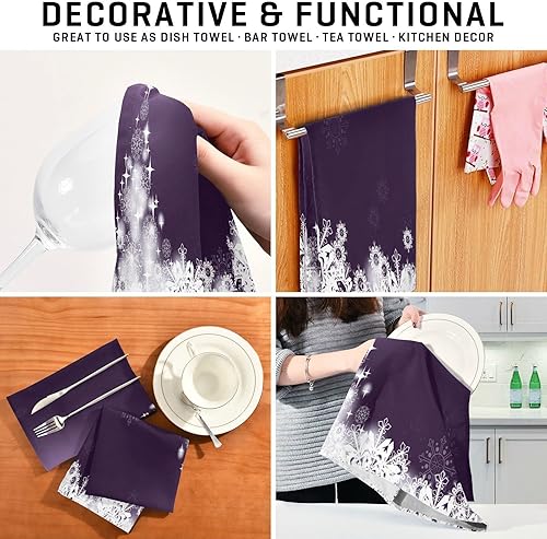 Miniatura 7 de RPLIFE Trapos de secado de platos morados navideños, toallas de secado de platos de 28 x 18 pulgadas para absorbentes de cocina, toallas de cocina a