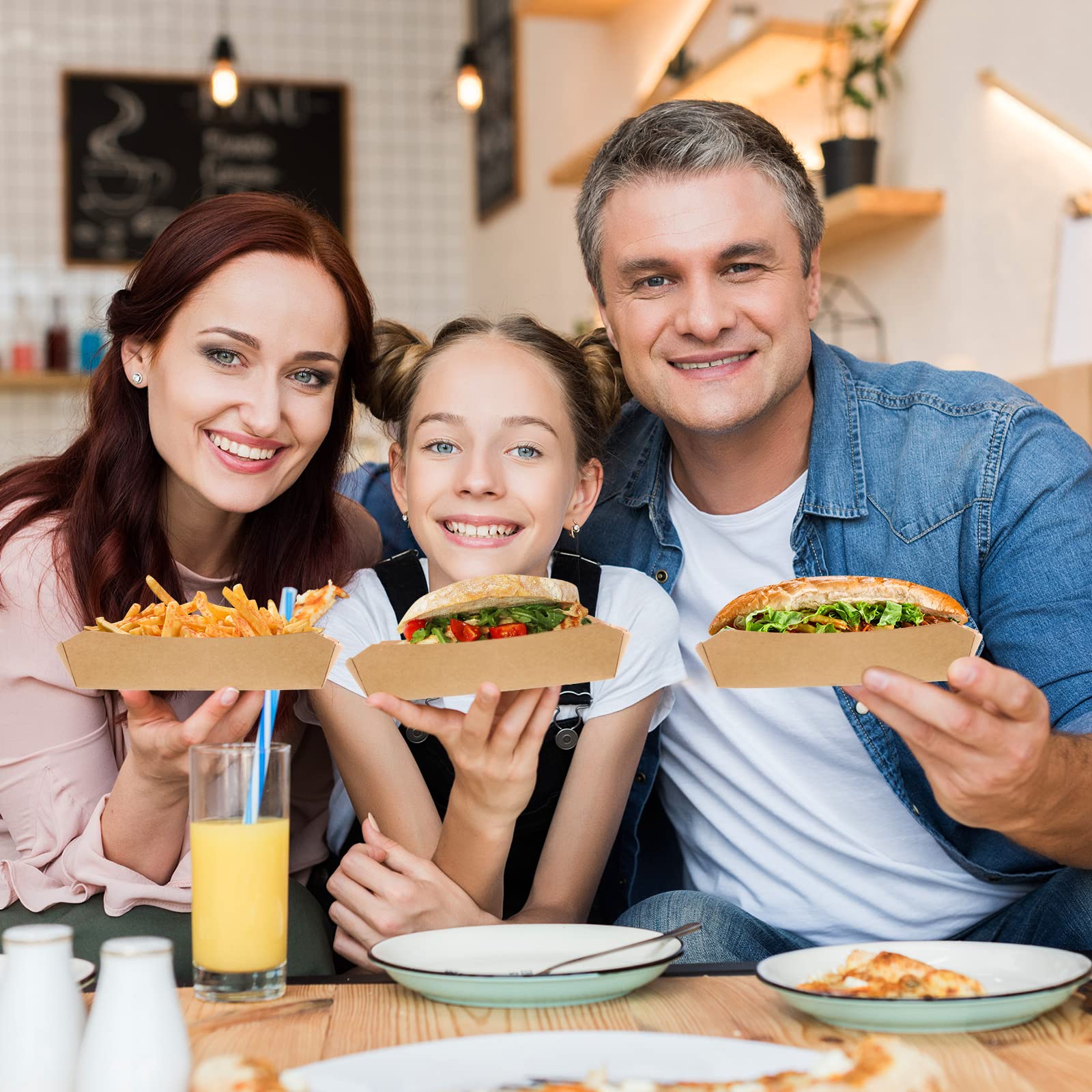 200 Pcs Paper Serving Trays Food Trays Disposable 7 Inches Kraft Brown Paper Hot Dog Tray Hot Dog Holder Grease Resistant Hot Dog Boats Baskets for French Fries Nacho Snacks Birthday Party Supplies