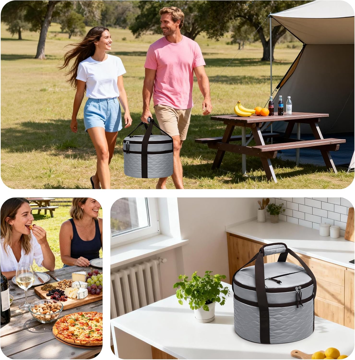Trunab Round Casserole Carrier 12 inch, Insulated Pie Carrier Bag for Transport, Food Carrier for Cakes, Pies and Dishes, Double-layer Design, with Extra Pocket for Cutlery - Image 6