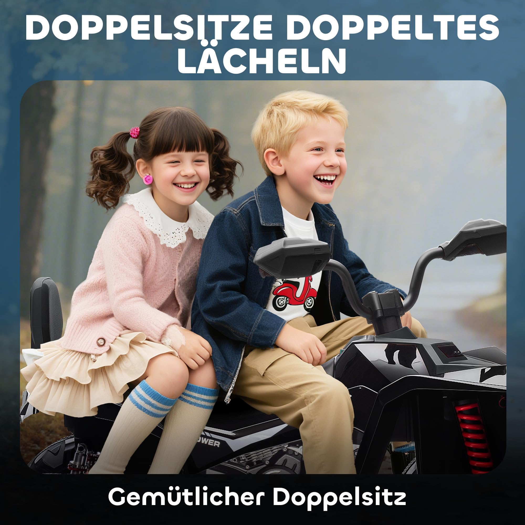 AIYAPLAY 24V Elektro Quad für Kinder Vorwärts-, Rückwärtsfunktion Schwarz | Kinderquad, 4 Gefederte Räder, Scheinwerfer, USB- & MP3-Anschluss, 2 Sitzer Kinderfahrzeug, 4-6,5 km/h, Für 3-8 Jahre