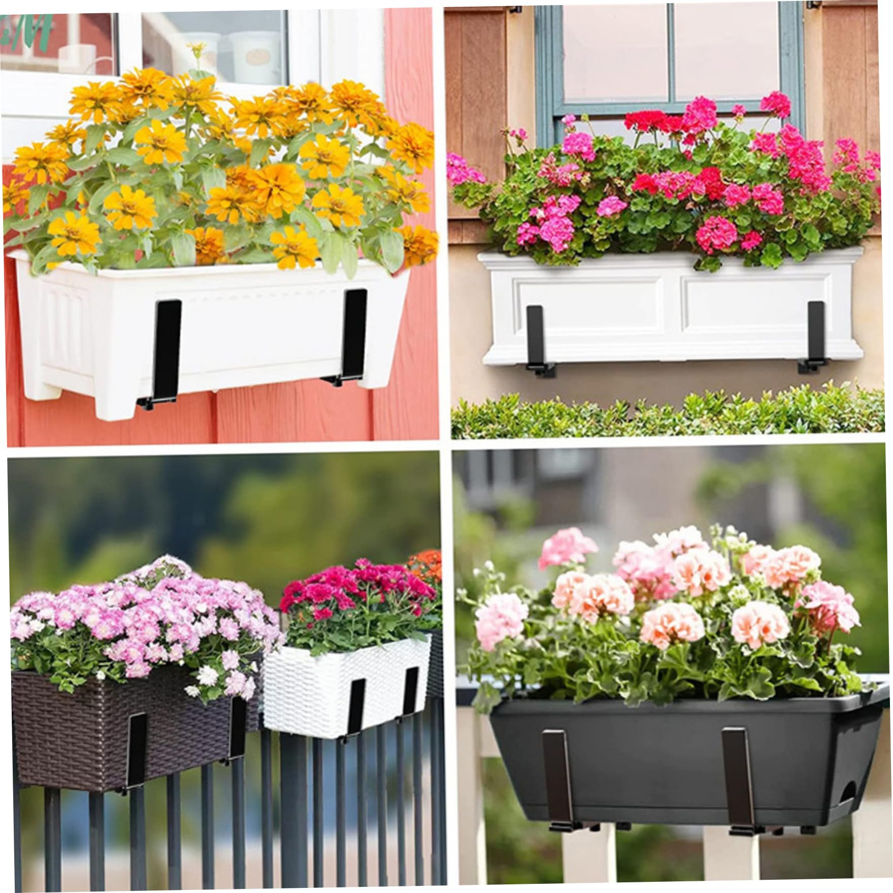 Blumenkasten-Halterungen, Pflanzkasten-Halterungen, 4 Stück, robuste, verstellbare Halterung, massives Metallfenster für Geländer, Wand, Balkon, Garten, für Zuhause