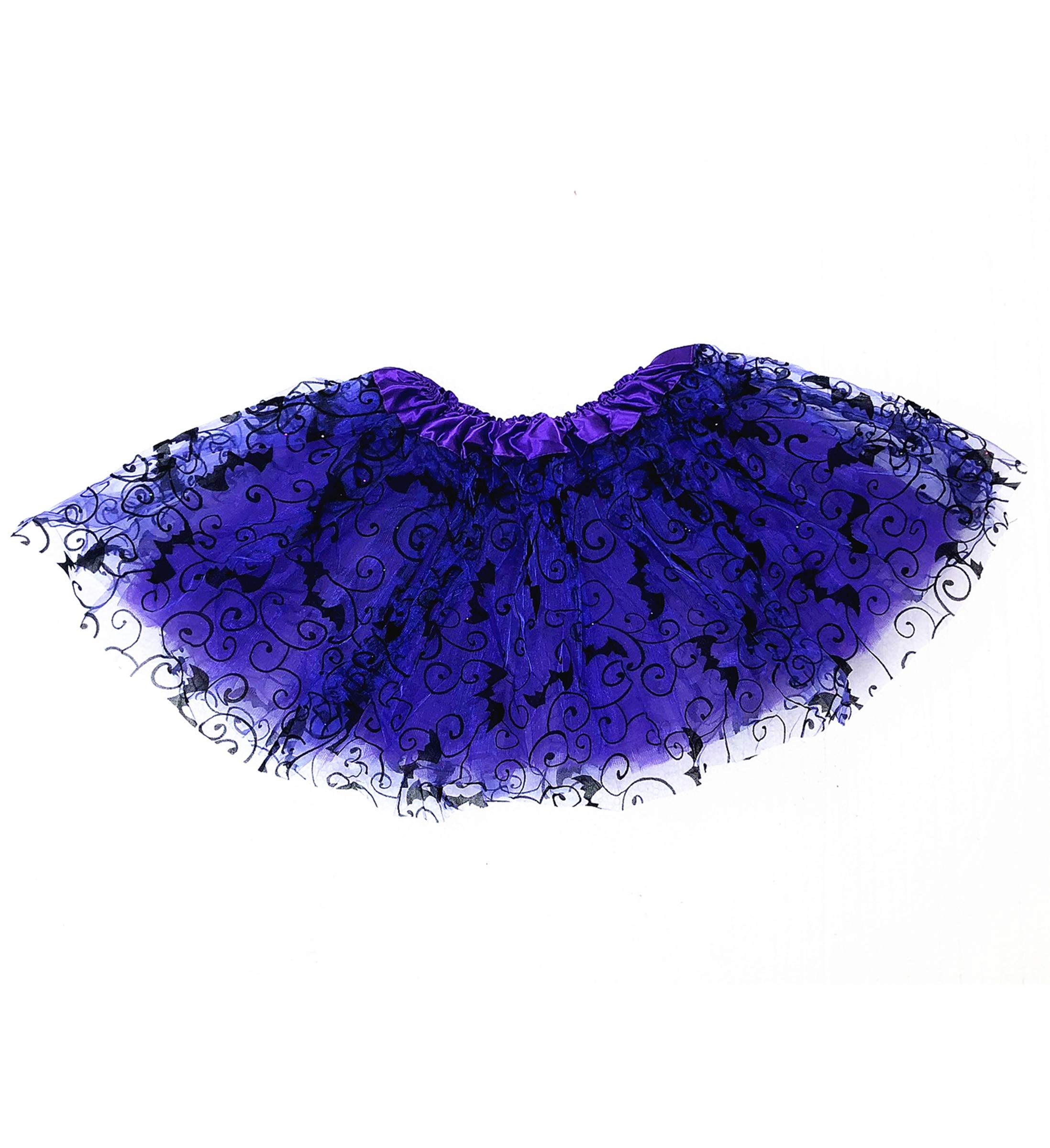 MozllyPurple Stretchable Pull On Tutu for Girls Decorated w/Bats One Size Fits Most