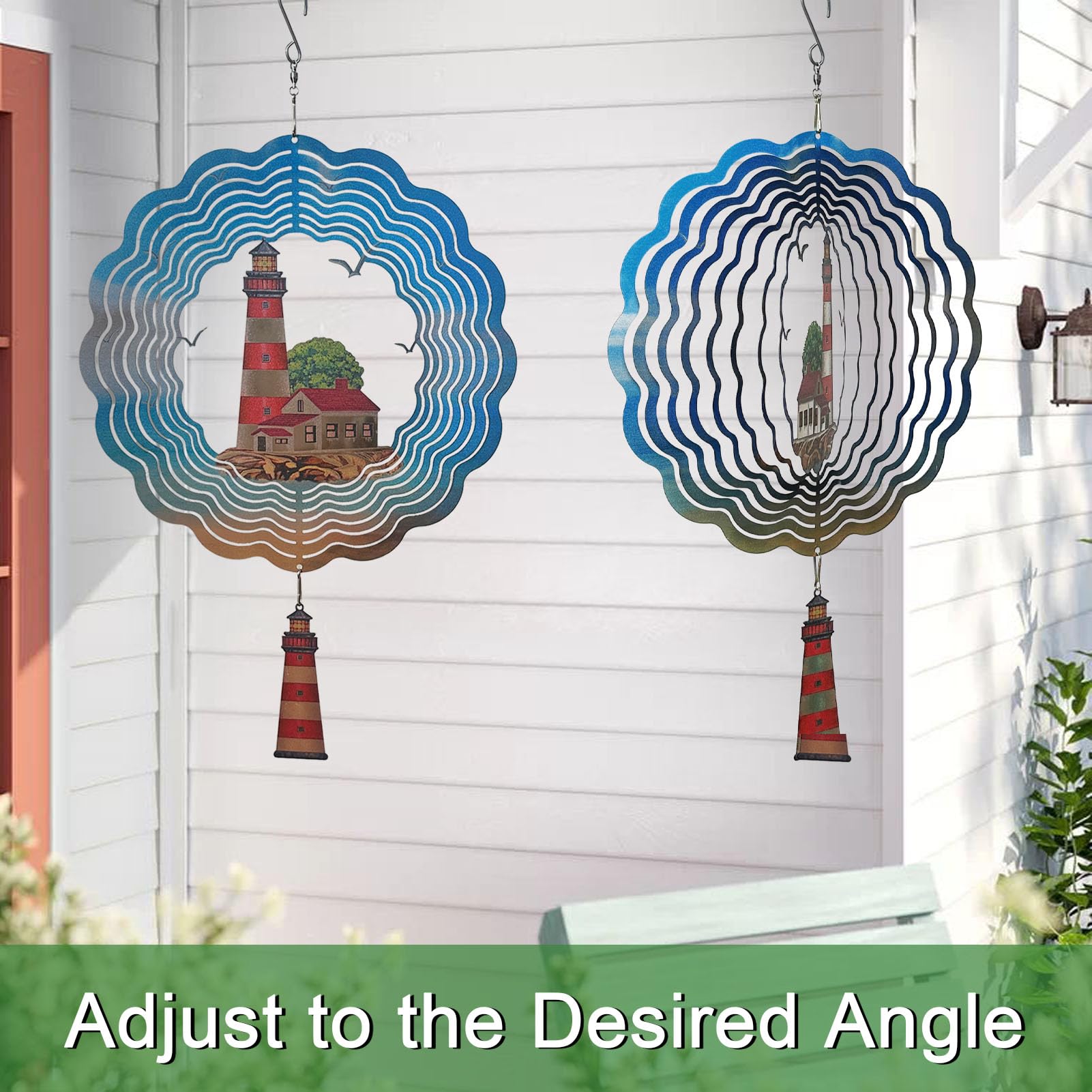 Molinillo de viento de faro, molinillos de viento de metal para exteriores, decoración de playa colgante de doble cara 3D para interiores, exteriores, regalos únicos para mujeres
